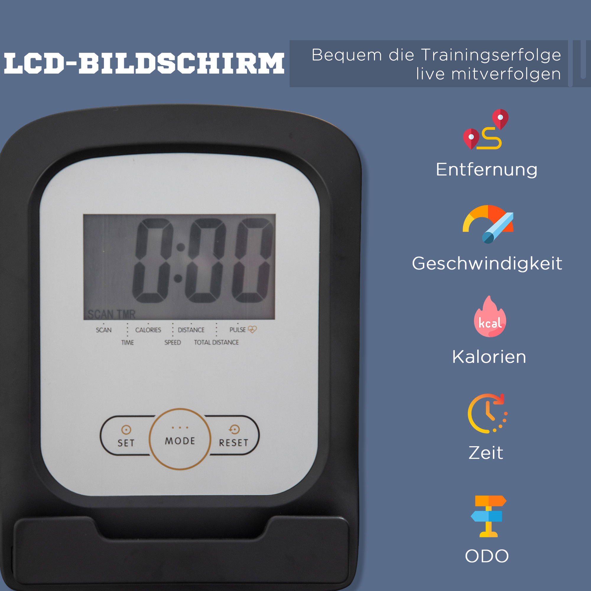 Radtrainer mit 8-stufigem Widerstand 122-137 x 62 x 103cm Stahl Grau+Schwarz+Silber