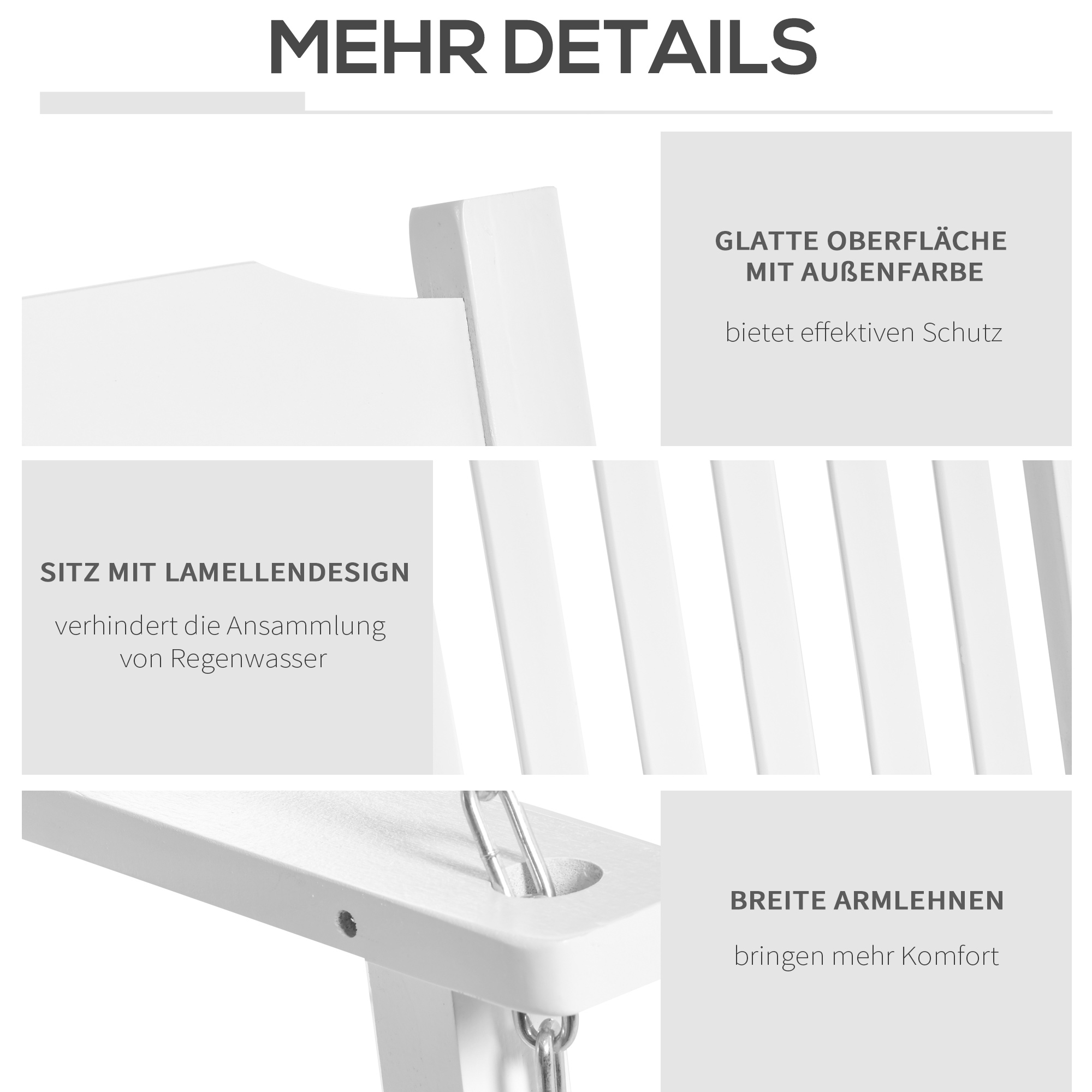 Gartenschaukel für 2 Personen Schaukelbank Hängebank Massivholz Patio Terrasse Hinterhof Weiß 117 x 69 x 60 cm