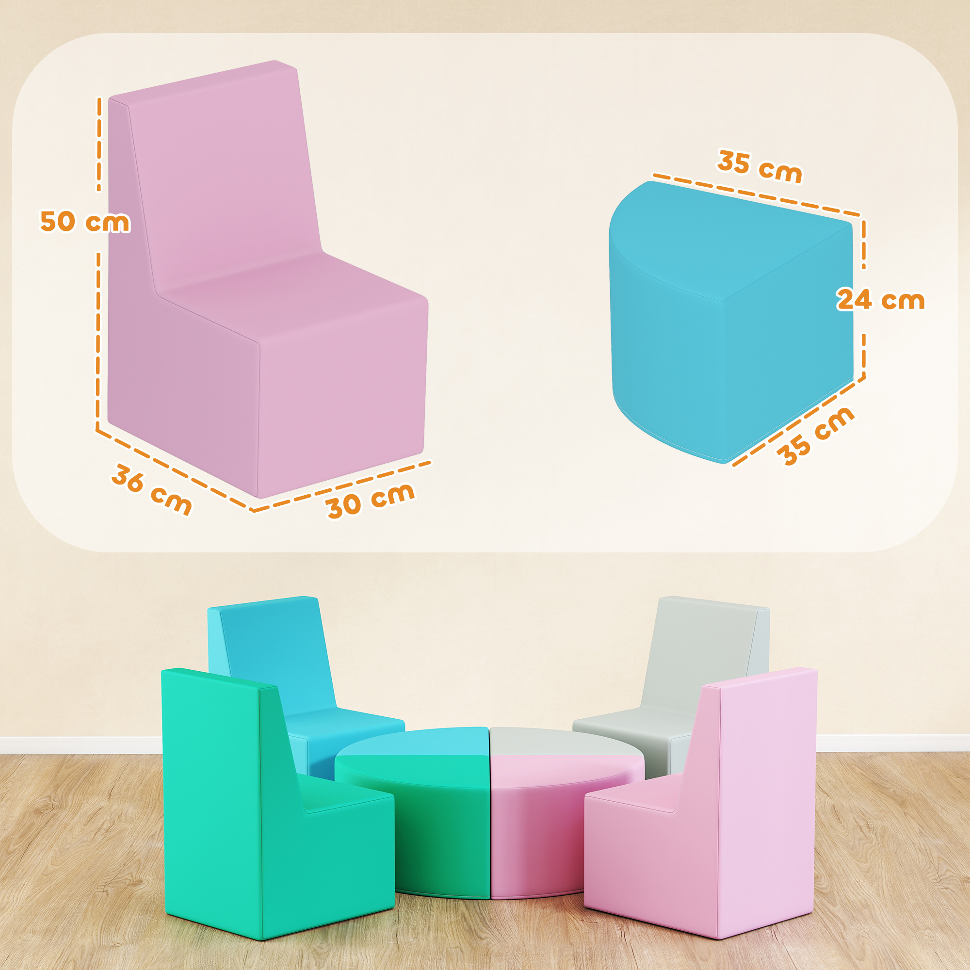 8 TLG. Schaumstoff Bausteine Kinder Softbausteine mit Tisch- und Stuhldesign klettern Bauklötze aus PU Mehrfarbig