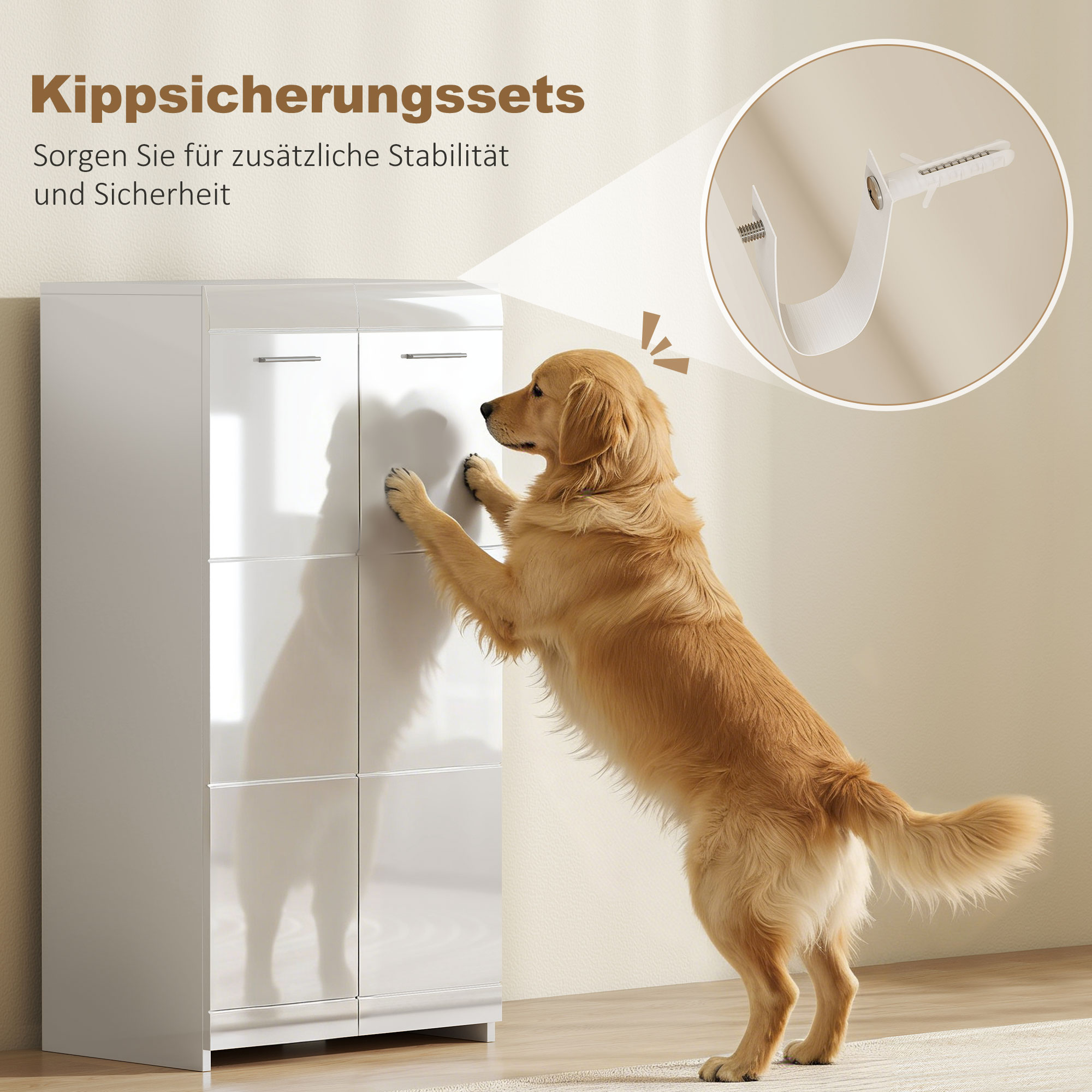 Schuhschrank in Hochglanz, Schuhaufbewahrung mit Verstellbaren Regalböden für Flur, Diele, Platz für 10 Paar, Weiß