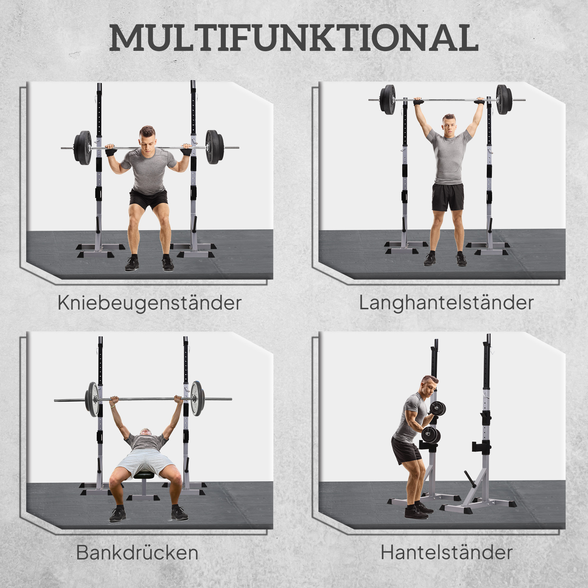 2er Set Hantelständer 3 Ebenen Höhenverstellbar Hantelablage aus Stahl bis 200 kg belastbar Silber+Schwarz