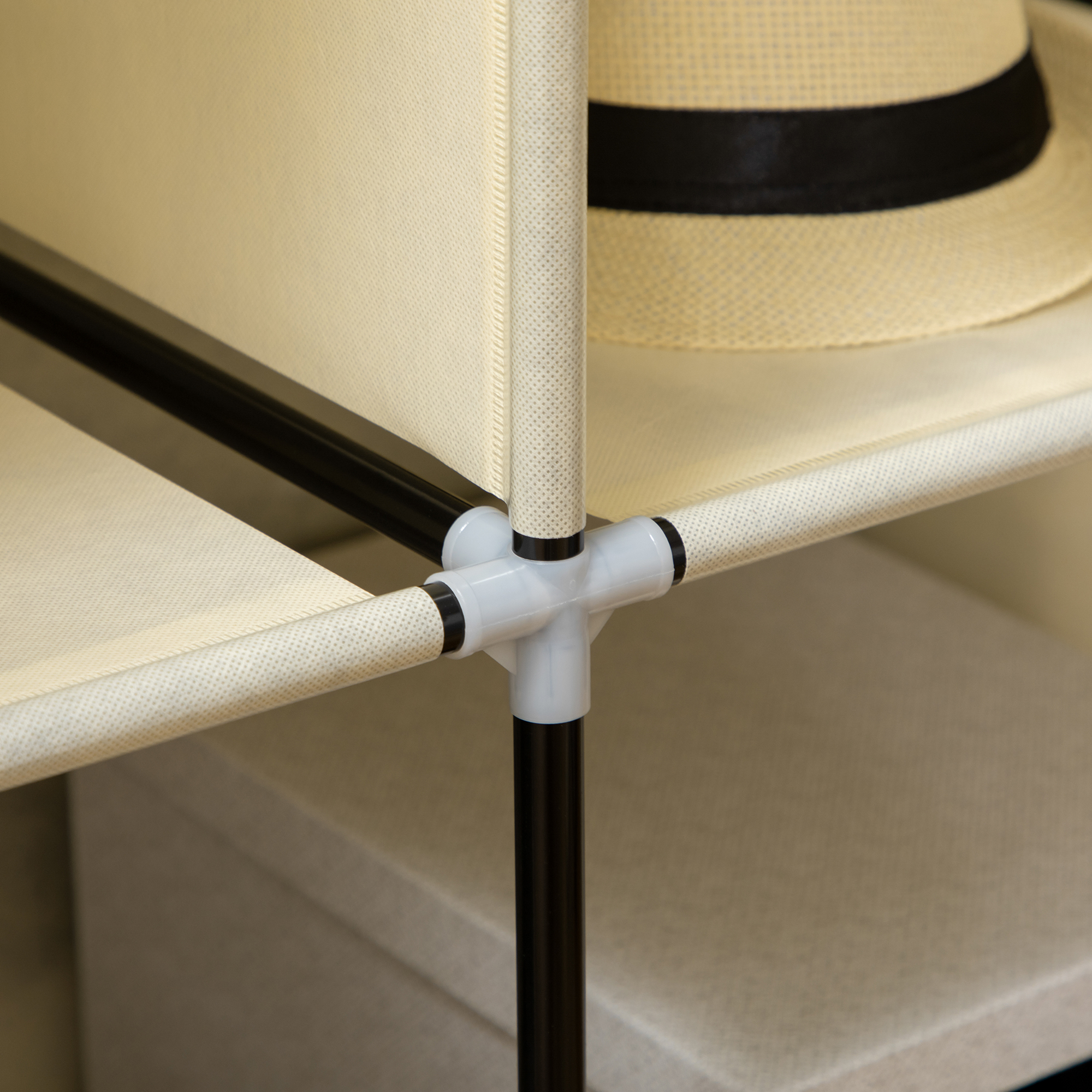 Schrank aus Stoff, Aufbewahrungslösung, 8 Regale, 2 Kleiderstangen, Cremeweiß