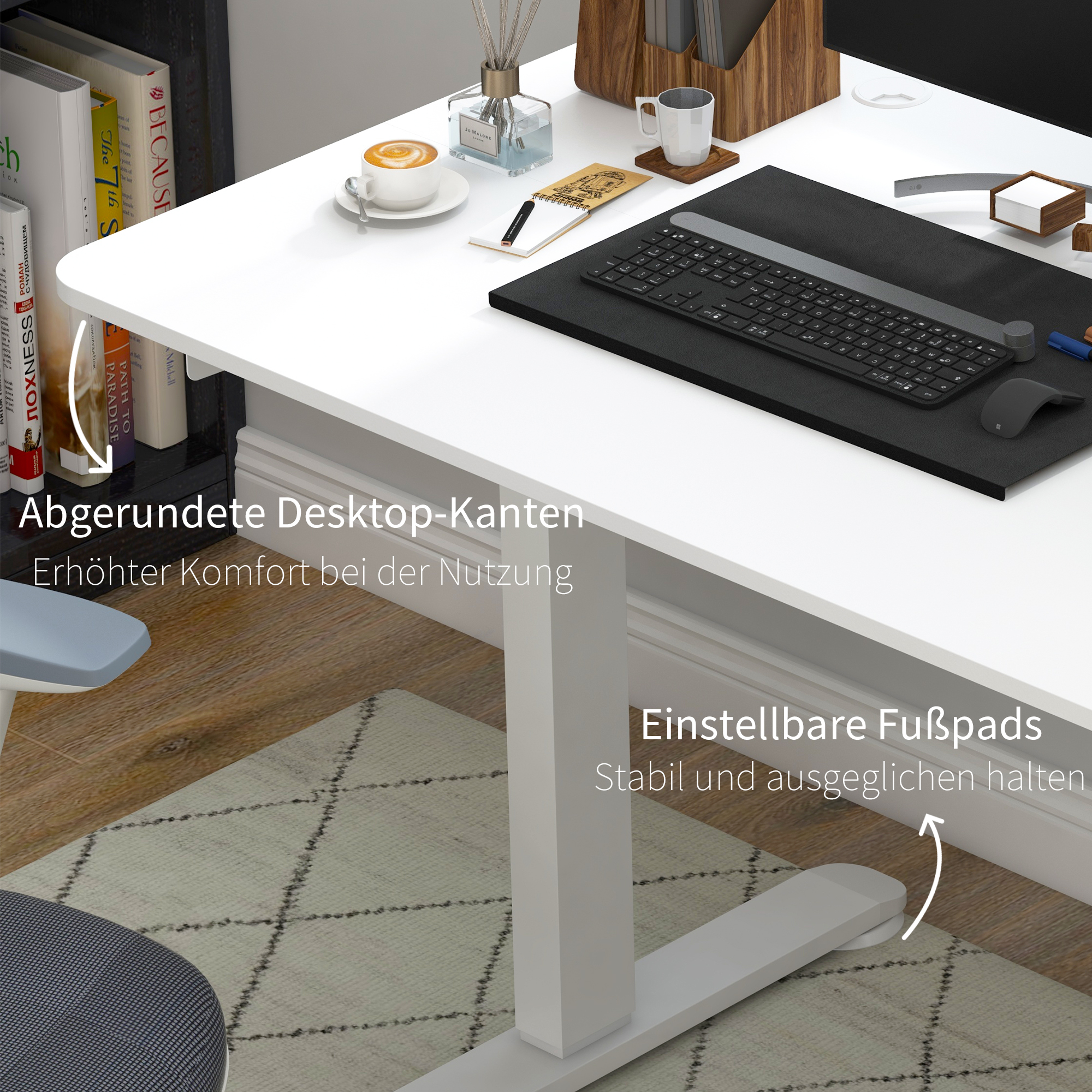 Stehpult höhenverstellbarer Computertisch Schreibtisch, 140 cm x 70 cm x 116 cm, Weiß
