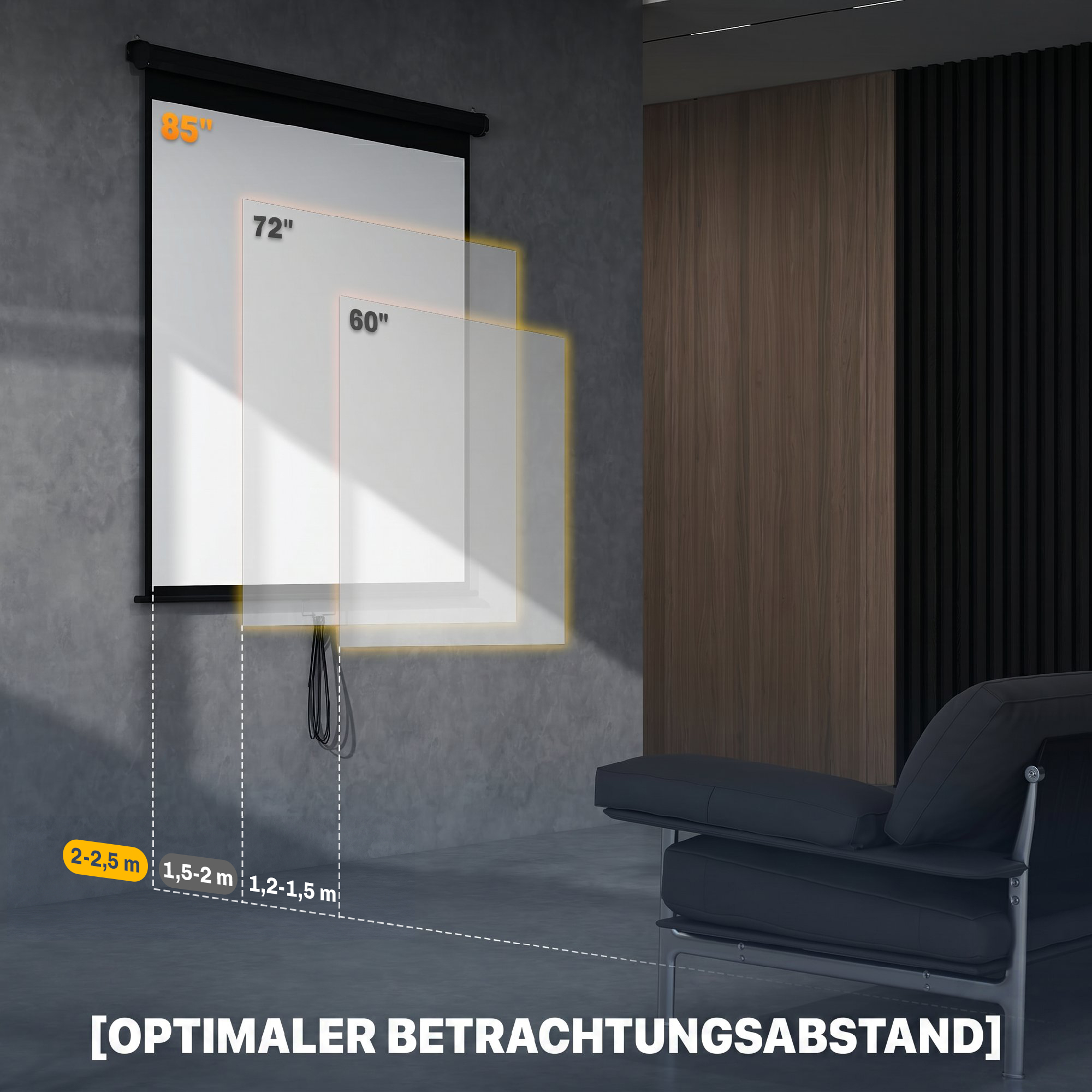 Beamer Leinwand 152 x 152 cm 85 Zoll 1:1 HD 4K Projektionsleinwand für Heimkino Büro-Präsentationen
