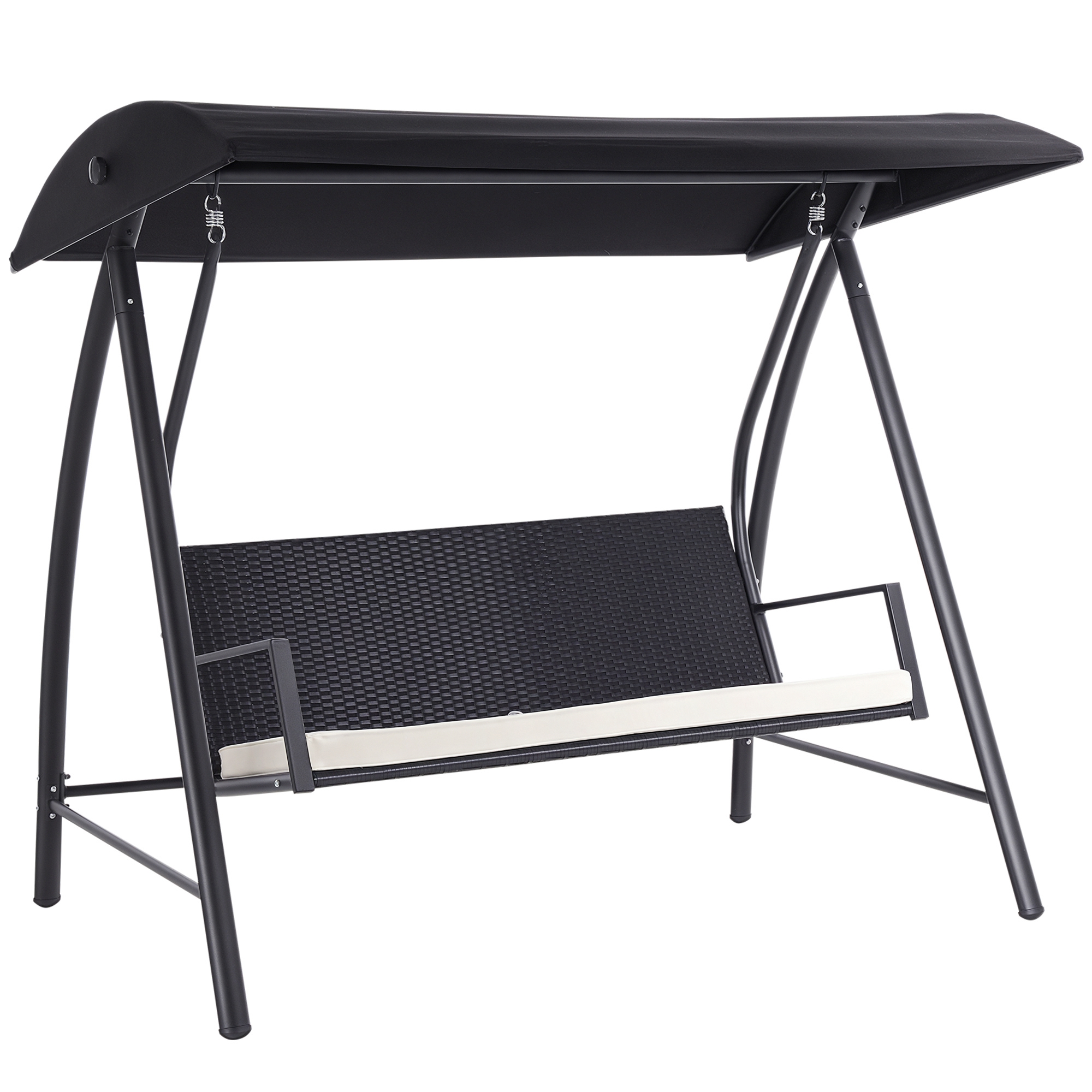 Hollywoodschaukel 3-Sitzer aus Polyrattan Gartenschaukel mit verstellbar Sonnendach Sonnenschutz Sitzkissen Hängebank bis 360 kg belastbar Hängeschaukel für Garten 198x124x179cm Schwarz Hollywoodschaukel 3-Sitzer aus Polyrattan Gartenschaukel mit verstellbar Sonnendach Sonnenschutz Sitzkissen Hängebank bis 360 kg belastbar Hängeschaukel für Garten 198x124x179cm Schwarz