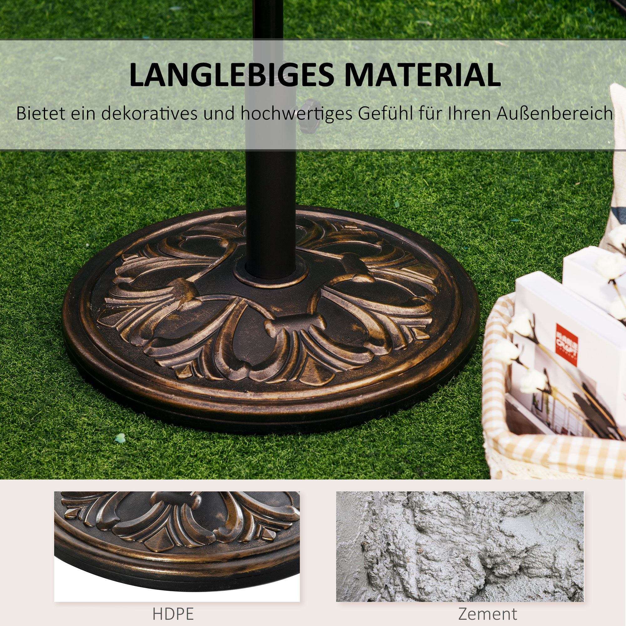 Sonnenschirmständer 13 kg Schirmständer Schirmstangen mit 35 mm/38 mm/48 mm Durchmesser Schirmhalter für Garten, Balkon, Antik Bronze