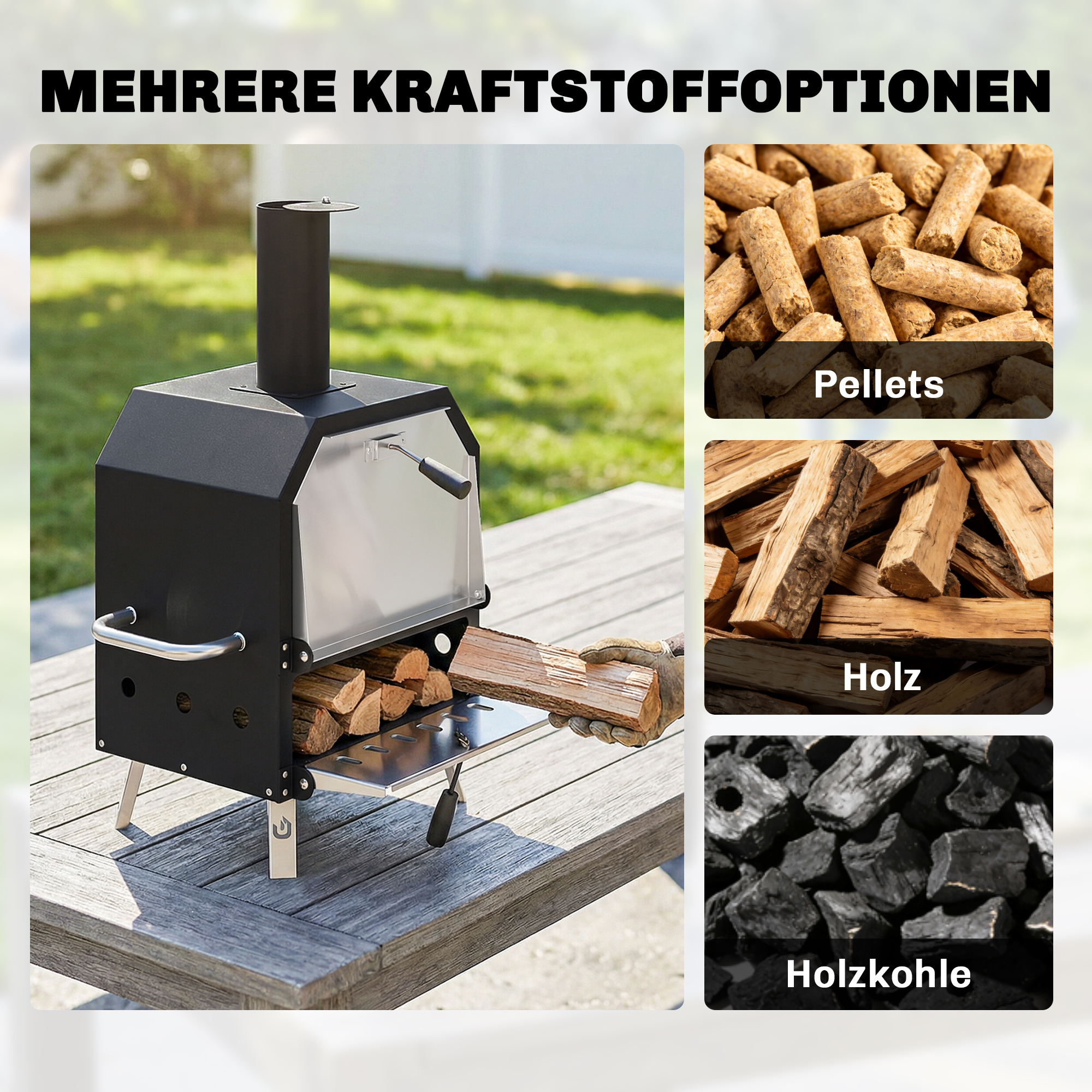 Outdoor Pizzaofen Holzbefeuerter Pizza Ofen Edelstahl 2 Ebene Backofen mit 1cm dick Pizzastein Klappbein