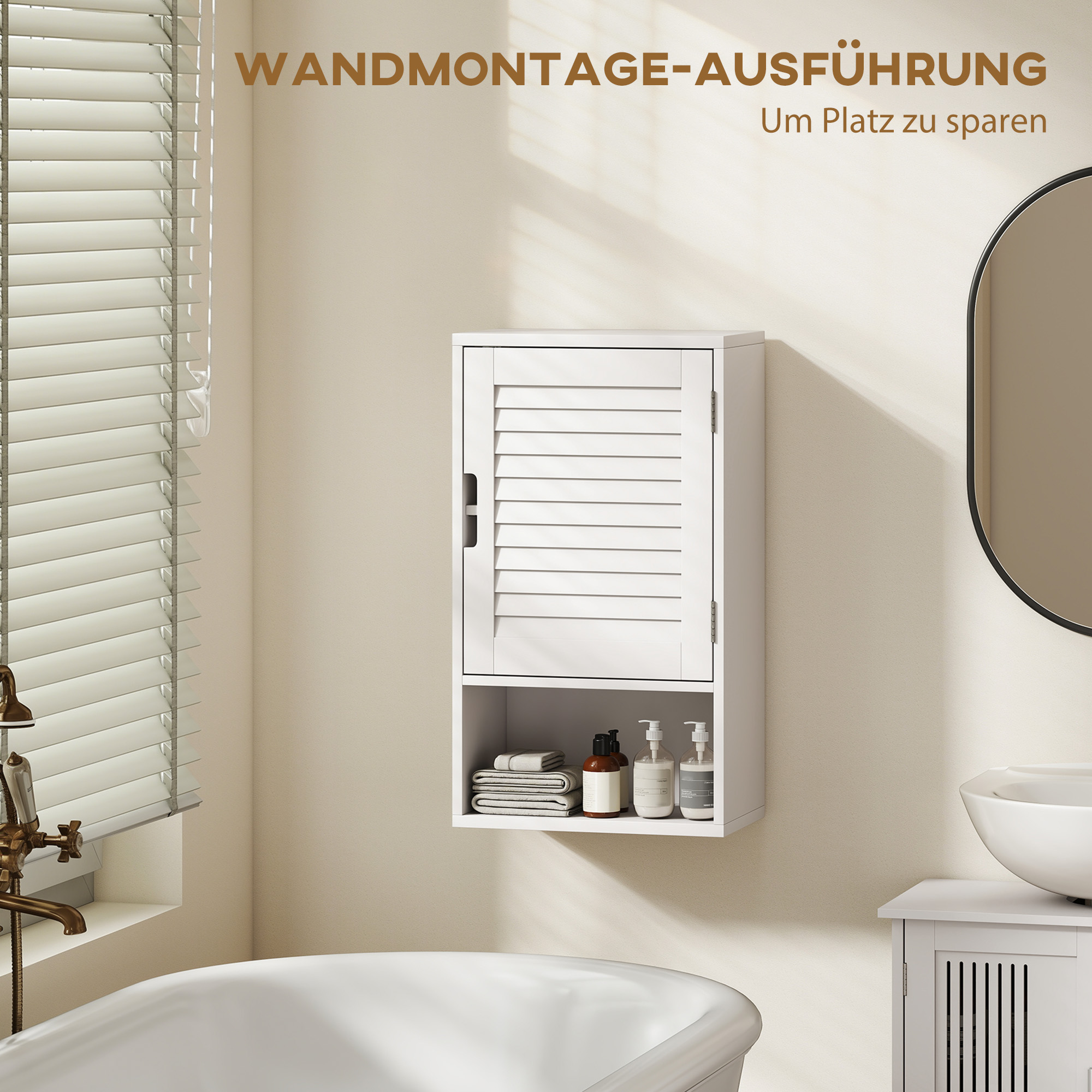 Badezimmerschrank Hängeschrank Wandschrank Badschrank mit 1 Tür, verstellbaren Ablagen 40 x 20 x 60 cm Weiß