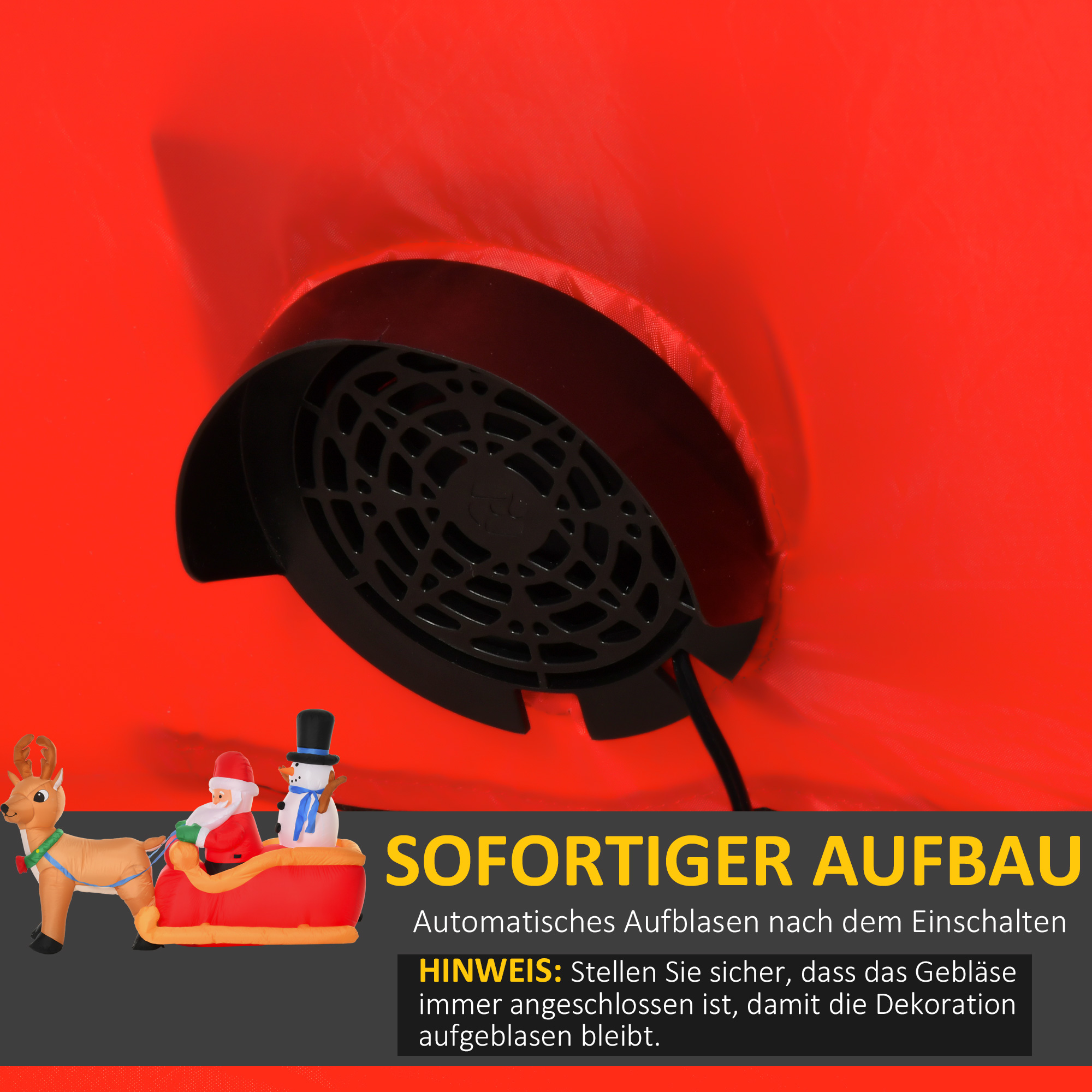 Weihnachtsdeko Aufblasbarer Weihnachtmann Outdoor-Weihnachtsdekoration, Schlitten, inkl. Gebläse, 1,8 m, Rot + Braun
