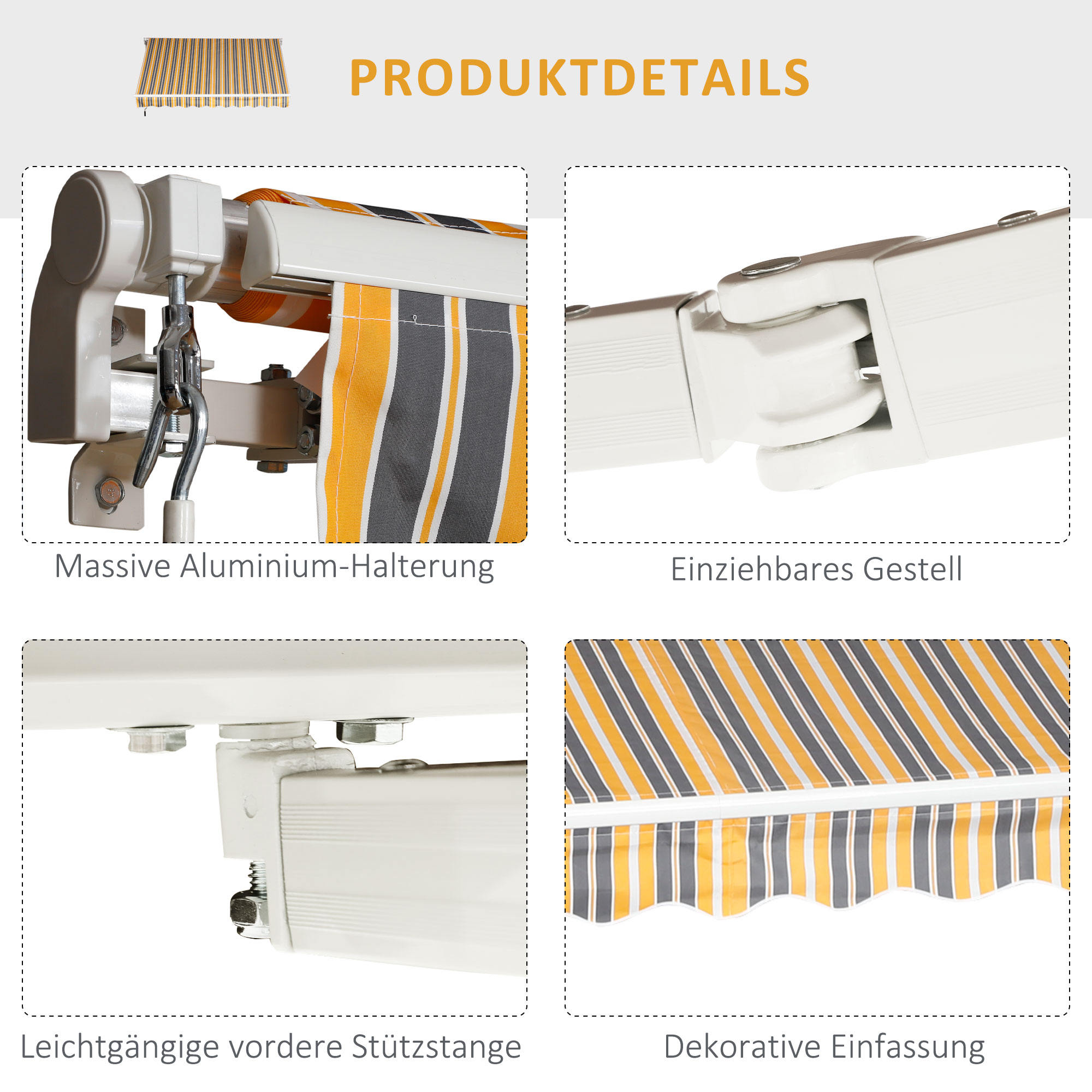 Markise Gelenkarmmarkise Sonnenschutz Handkurbel Balkon Alu Gelb Grau 2,95 x 2,45 m