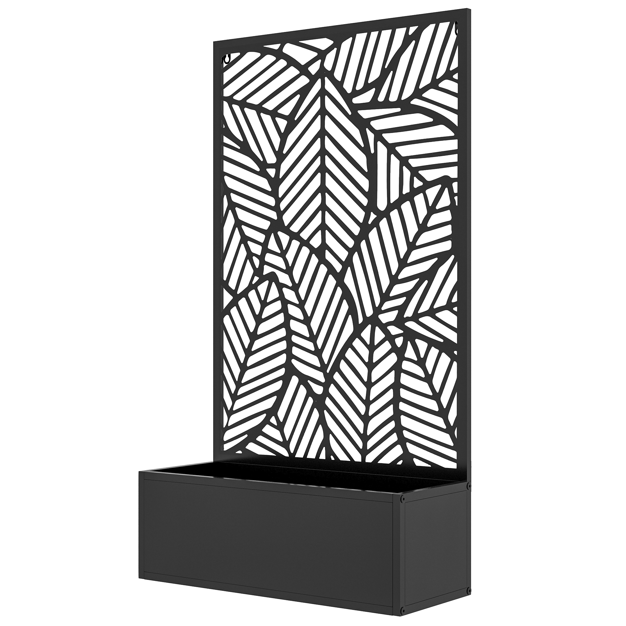 Sichtschutz mit Blumenbeet, Außen-Paravent, Trennwand mit Blumenkübel, Metall, Schwarz