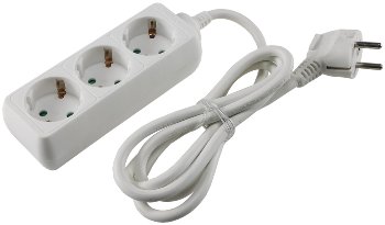 Schutzkontakt-Steckdosenleiste 3-fach, 3600W, 1,4mKabel, weiß Schutzkontakt-Steckdosenleiste 3-fach, 3600W, 1,4mKabel, weiß