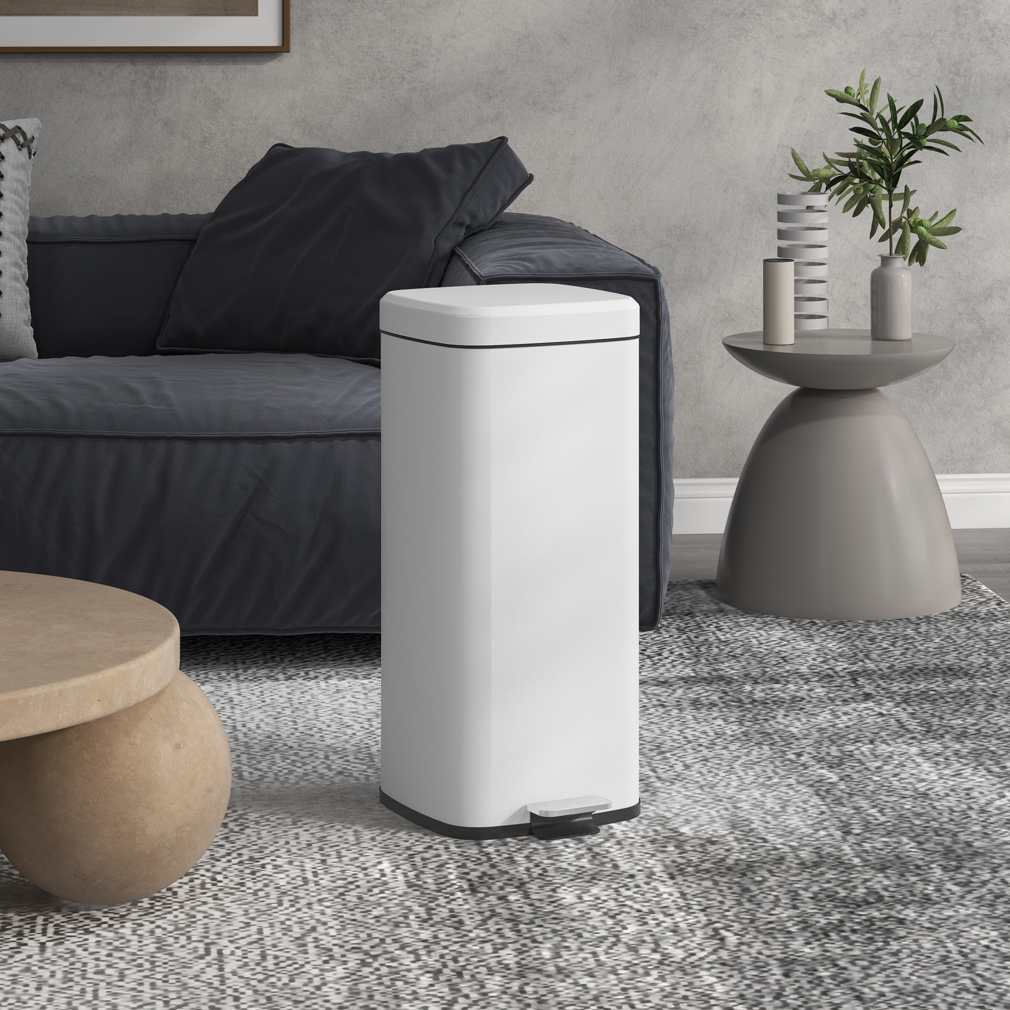 Mülleimer 30L, Soft-Close-Deckel, Fingerabdrucksicher, Fußpedal, Metall/Kunststoff, 28x35x63,5 cm, Weiß