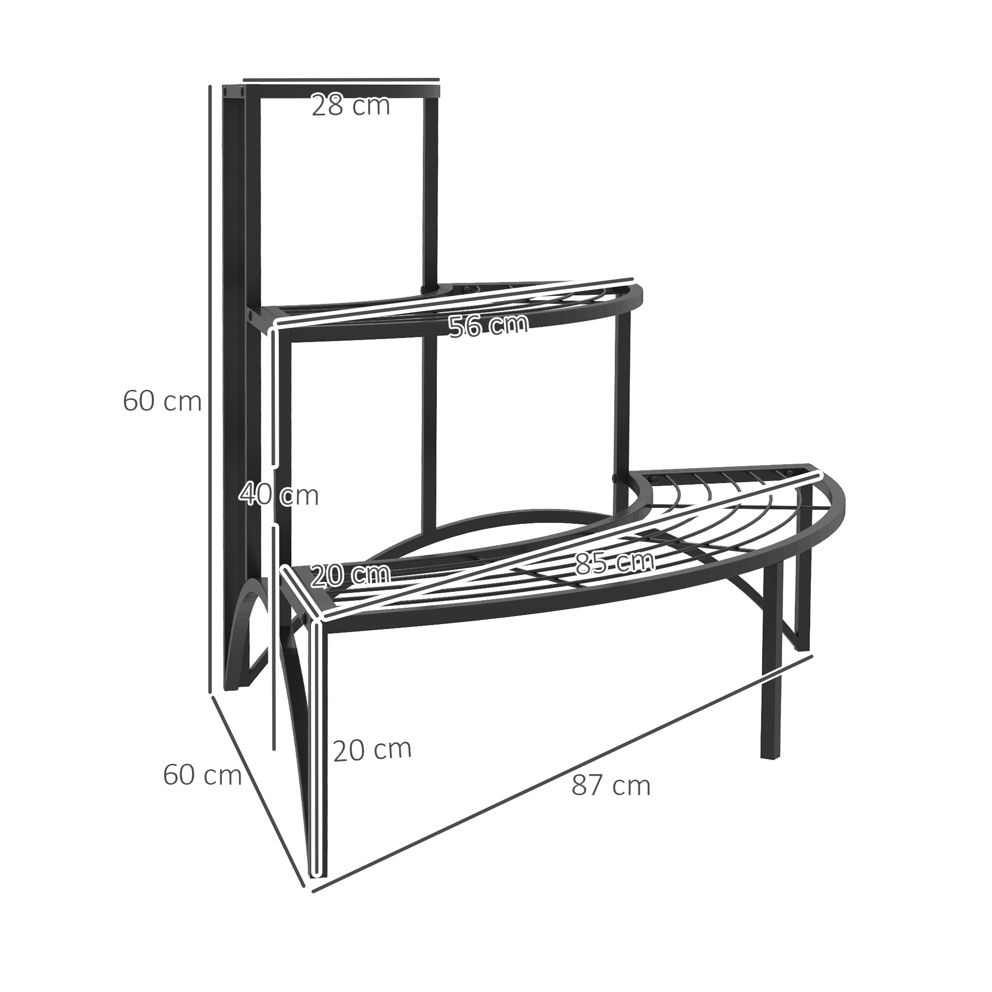 Eckpflanzenständer, Blumenständer mit 3 Ebenen, Metall, für drinnen und draußen, Blumentopfständer, Schwarz