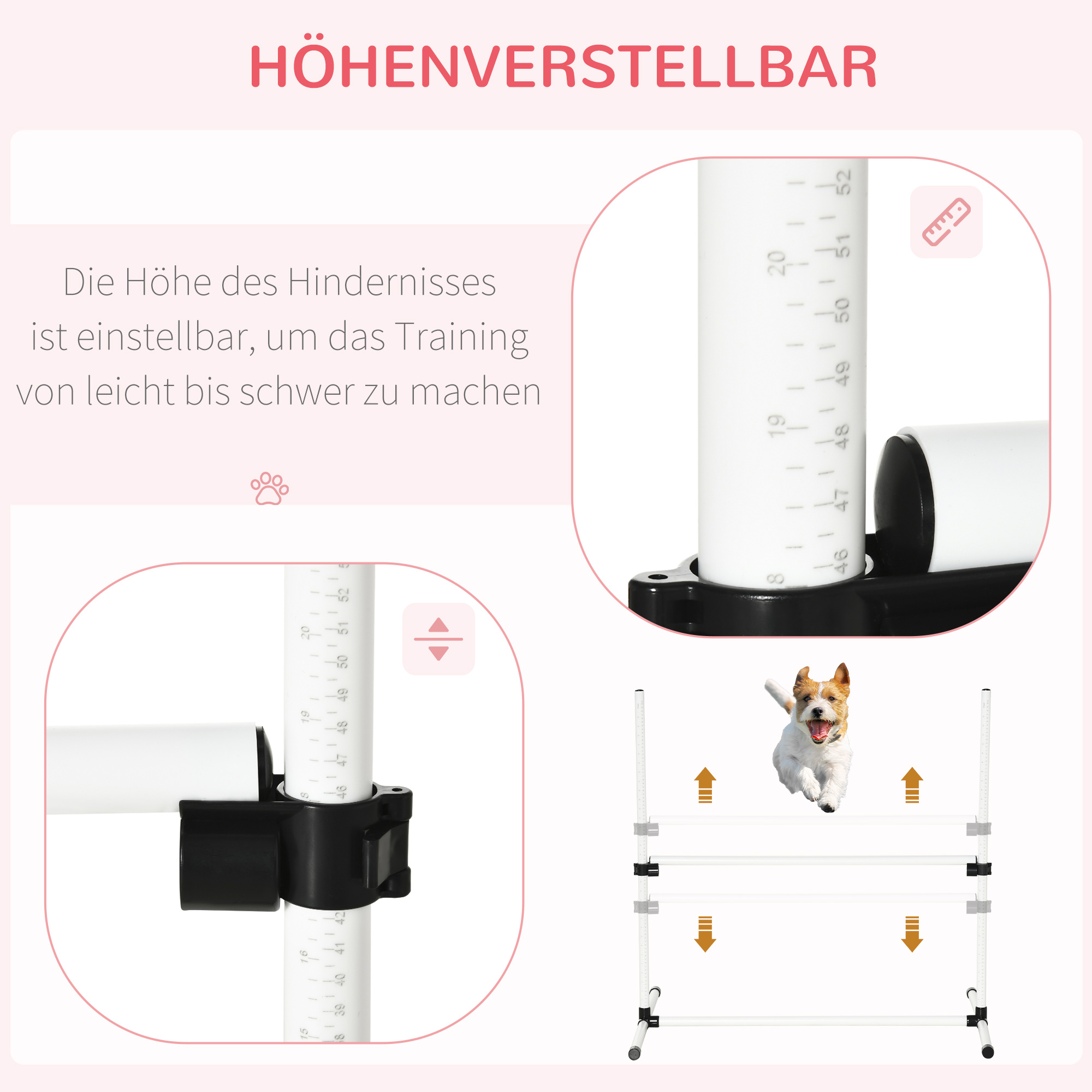 Agility Set Hunde 4-teiliges höhenverstellbar Agility-Ausrüstung Sprungstangen-Set Steckhürdenset mit 4 Hürden Tragetasche Koordinationstraining Sprungstangen-Set für Spiele Training