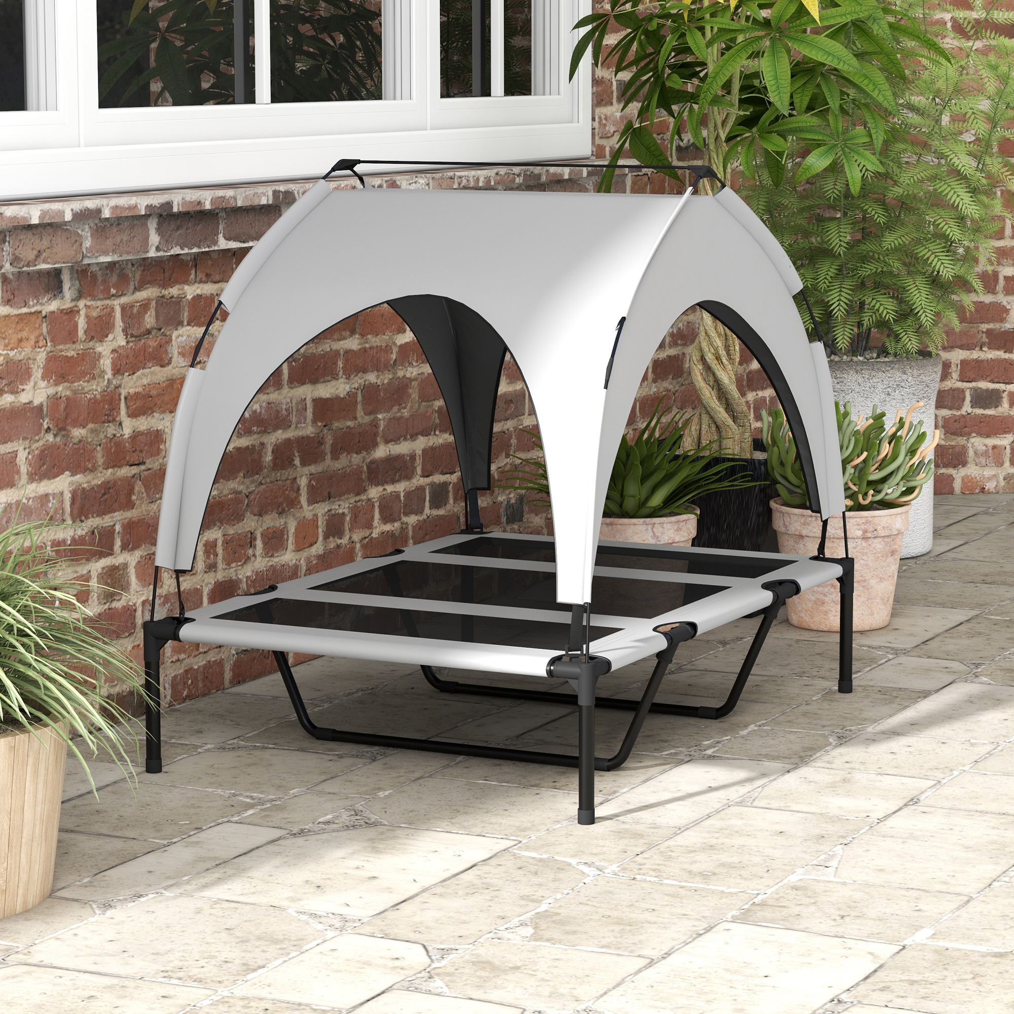 Hundebett Outdoor-Hundebett, wetterbeständig, erhöhtes Gestell, 106 x 76 x 94 cm, Hellgrau