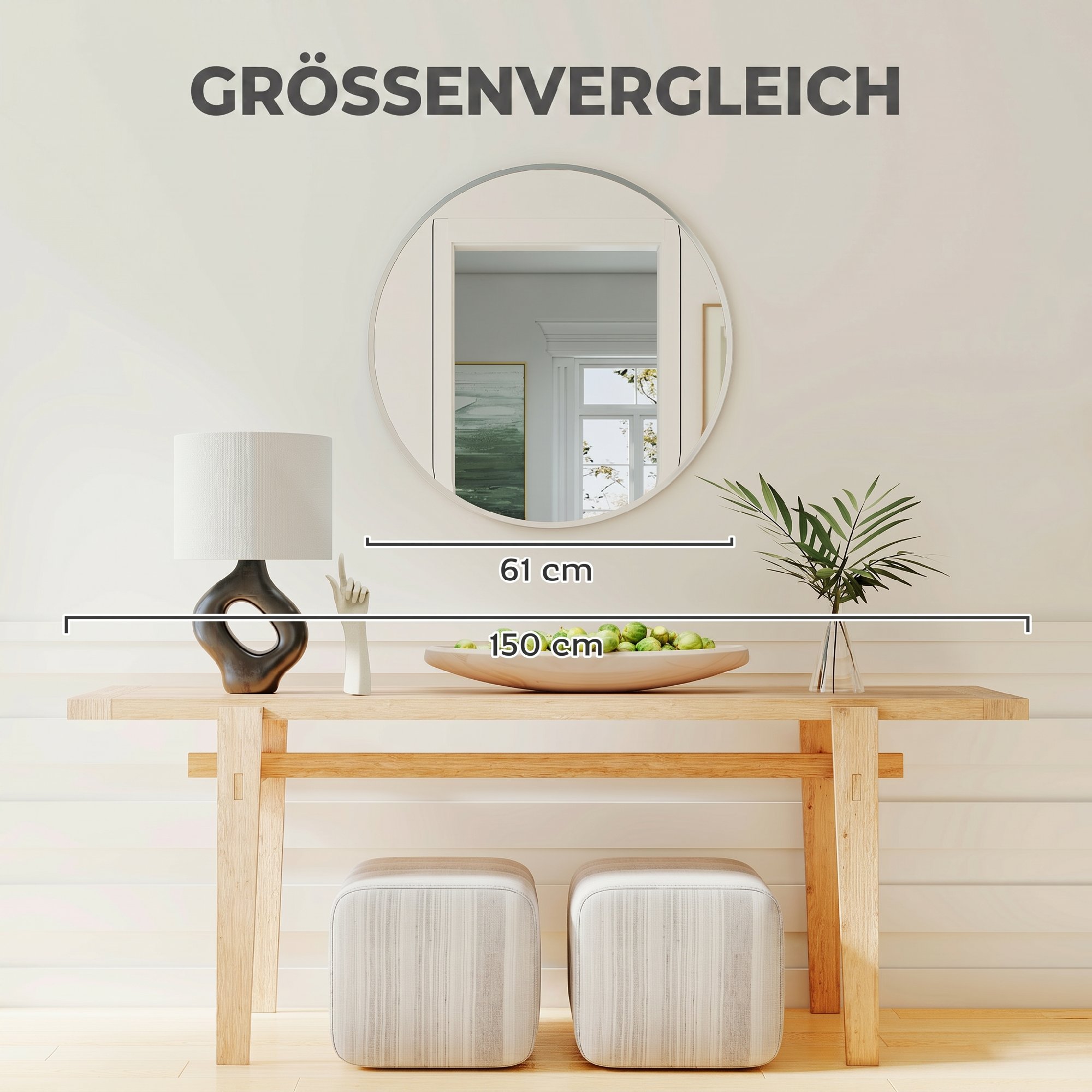 Wandspiegel, modernes Design, 61 x 61 cm, Silber