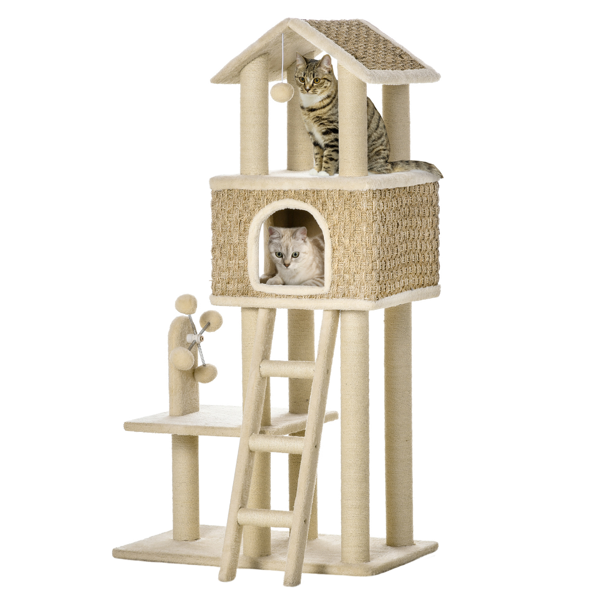 mit Katzenhöhle inkl. Spielzeug  Sisal Plüsch Khaki + Beige + Kaffee