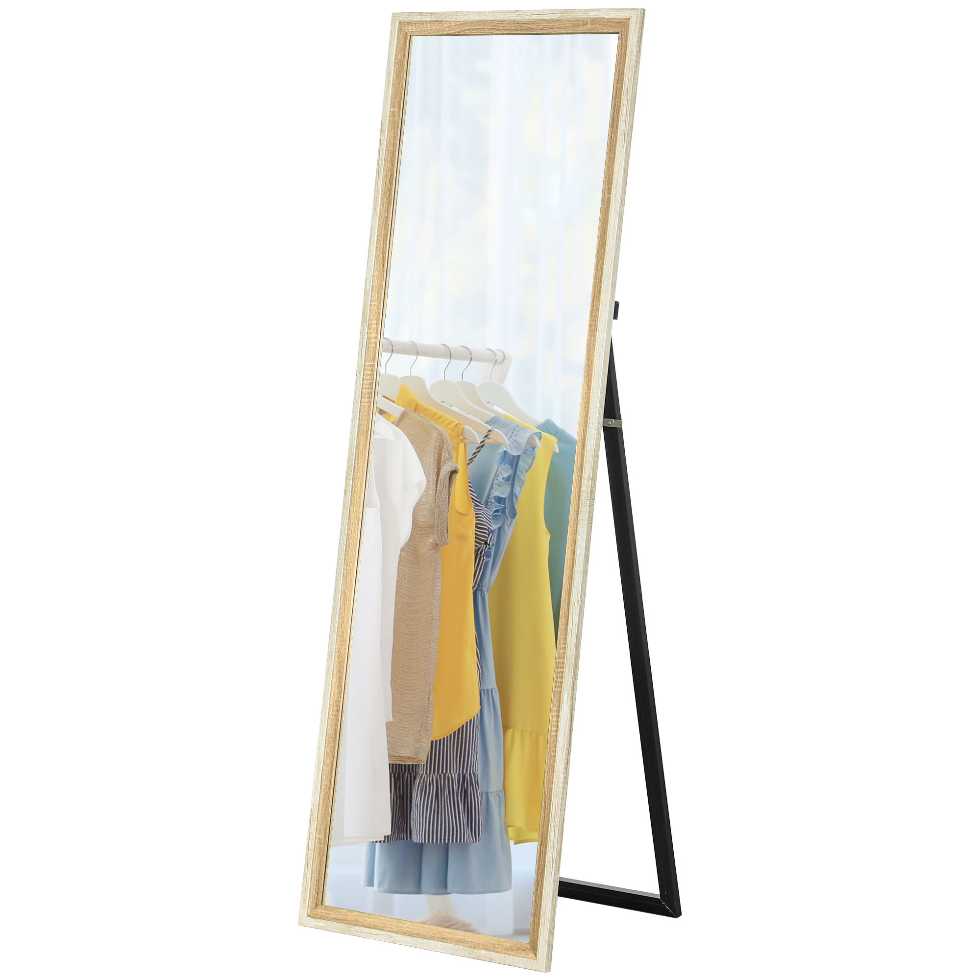 Ganzkörperspiegel, MDF-Rahmen, splitterfreie Folie, 162,6 x 53,3 cm, Naturholz Ganzkörperspiegel, MDF-Rahmen, splitterfreie Folie, 162,6 x 53,3 cm, Naturholz