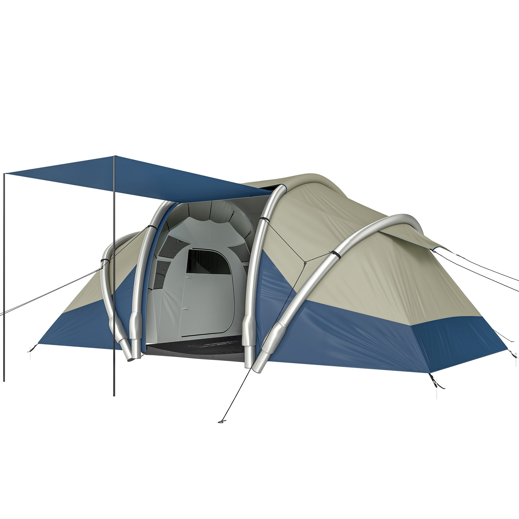 aufblasbares Zelt 4 Personen Schneller Aufbau Outdoor Camping Zelt mit 2 Schlafzimmer Mesh Fenster Vordach