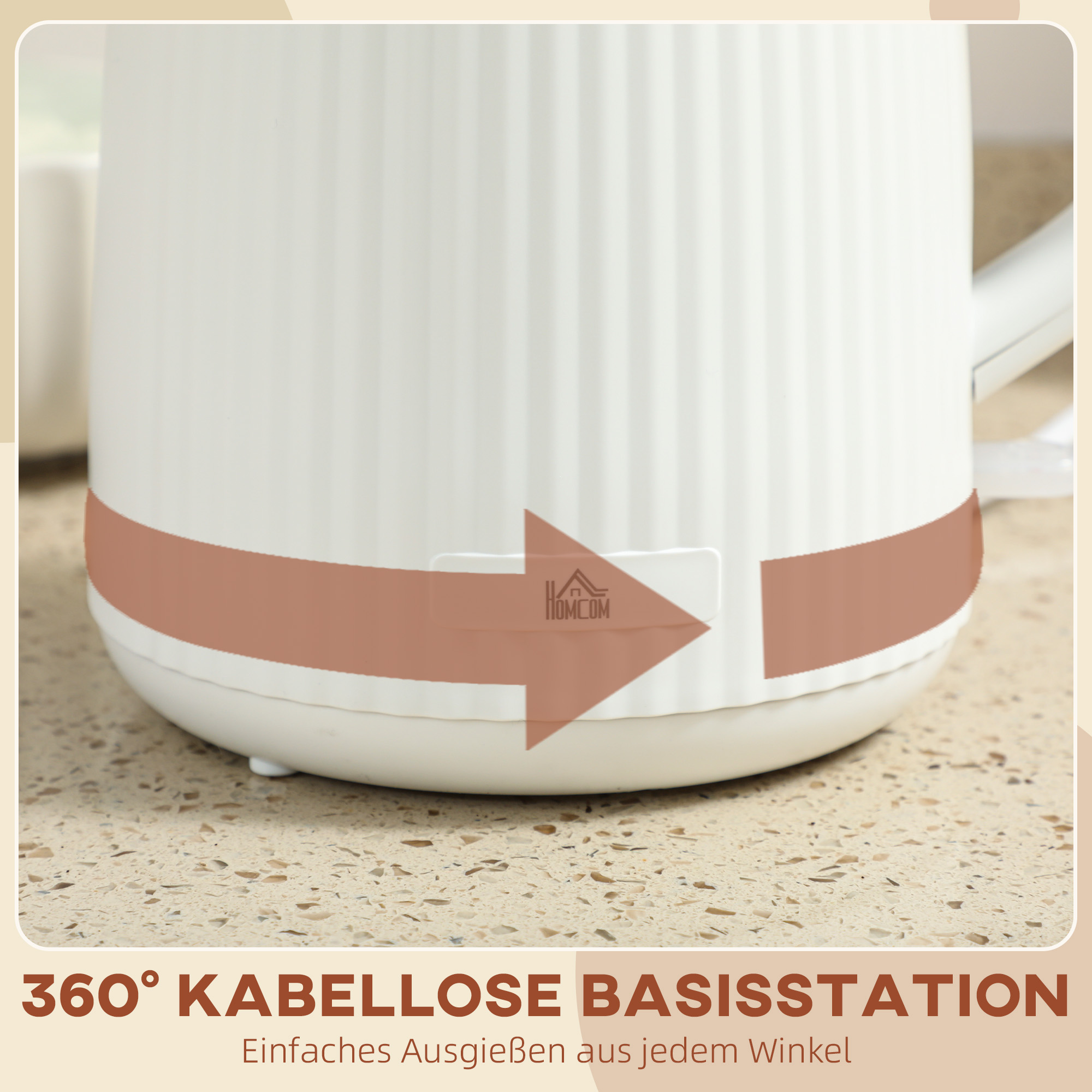 Wasserkocher, 1,7L Schnellkochfunktion, 2200W, mit herausnehmbarem Kalkfilter, Abschaltautomatik, Cremeweiß
