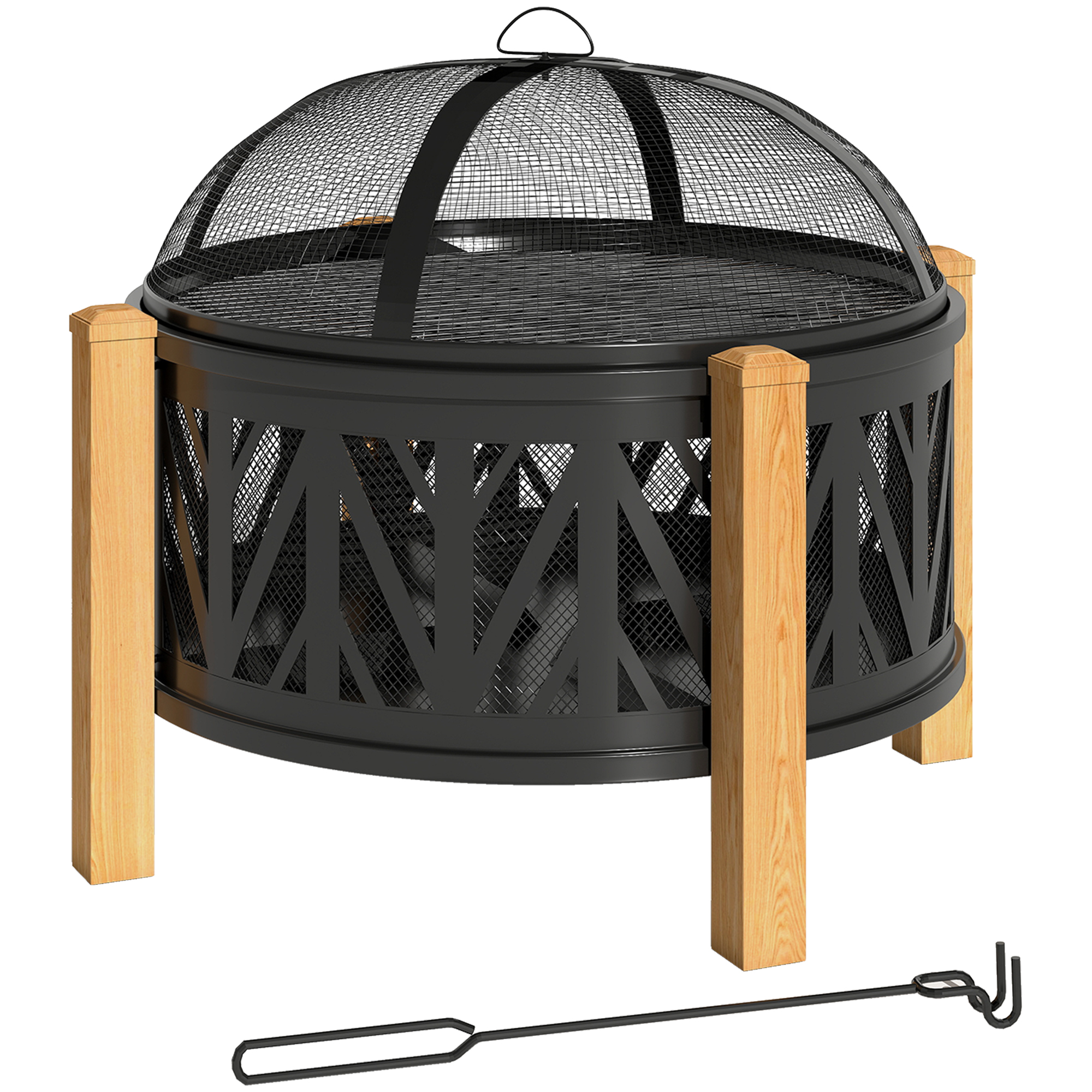 2-in-1 Feuerschale Ø75 x 58 cm Feuerstelle mit Funkenschutz Schürhaken Grillrost Schwarz 2-in-1 Feuerschale Ø75 x 58 cm Feuerstelle mit Funkenschutz Schürhaken Grillrost Schwarz
