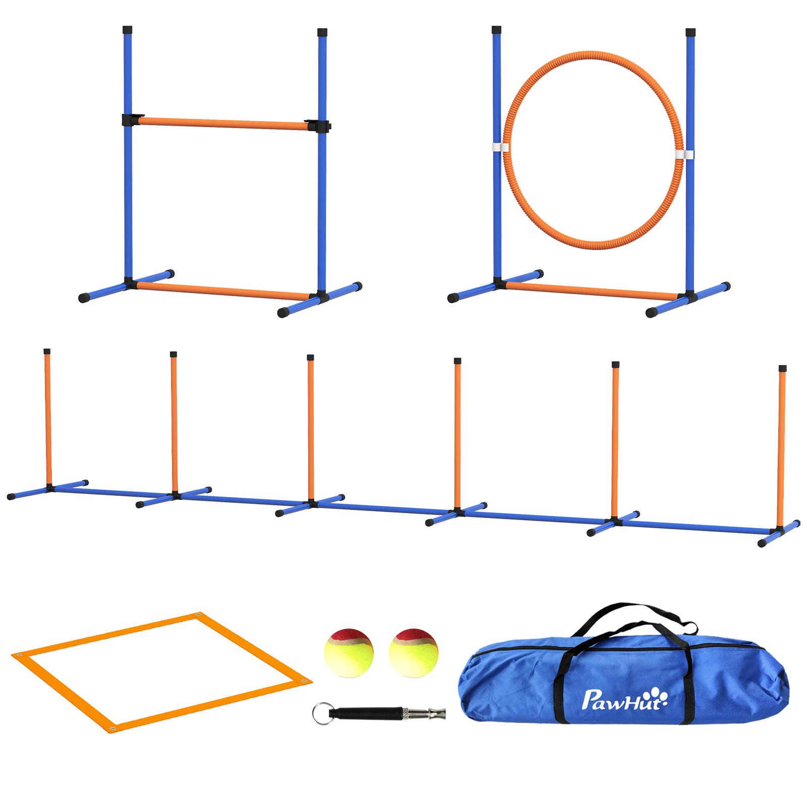 Hunde-Agiliy-Set Hundeparcours, 1 Reifen, 1 Hürde, 1 Slalom-Set, 352 cm x 66 cm x 69 cm, Blau + Rot Hunde-Agiliy-Set Hundeparcours, 1 Reifen, 1 Hürde, 1 Slalom-Set, 352 cm x 66 cm x 69 cm, Blau + Rot