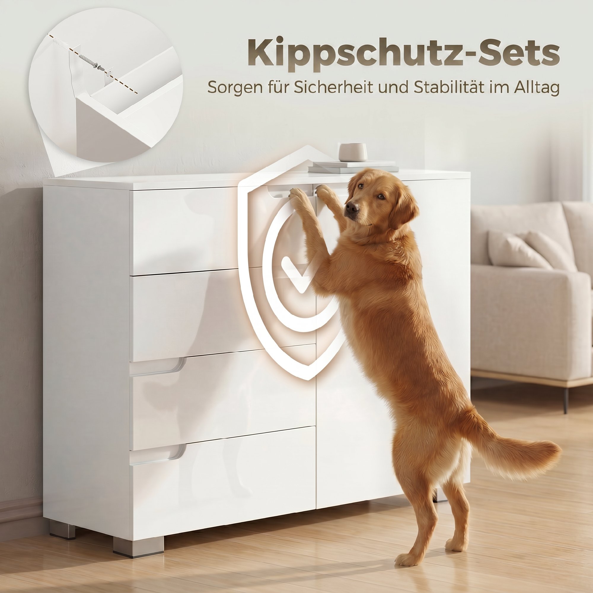 Kommode mit 4 Schubladen Sideboard mit 1 Tür, Verstellbarem Einlegeboden, für Wohnzimmer, Schlafzimmer 100 x 40 x 80 cm