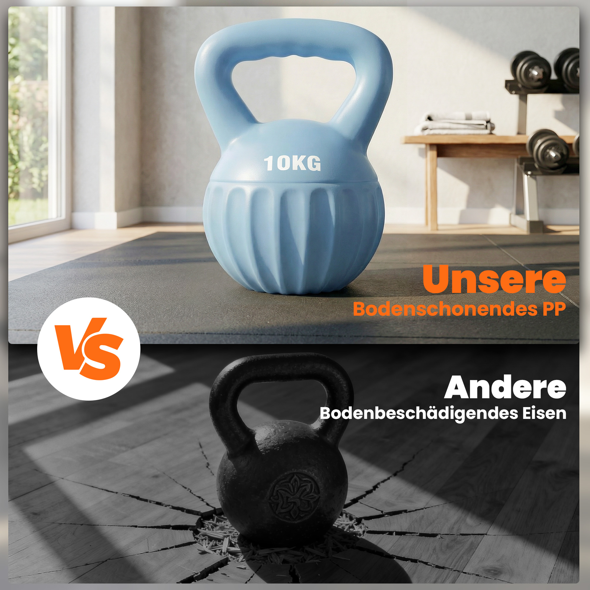 Kettlebell Kugelhantel 6 kg Gewicht-Hantel mit Sand befüllt für Anfänger Zuhause Krafttraining 21 x 21 x 27 cm Blau