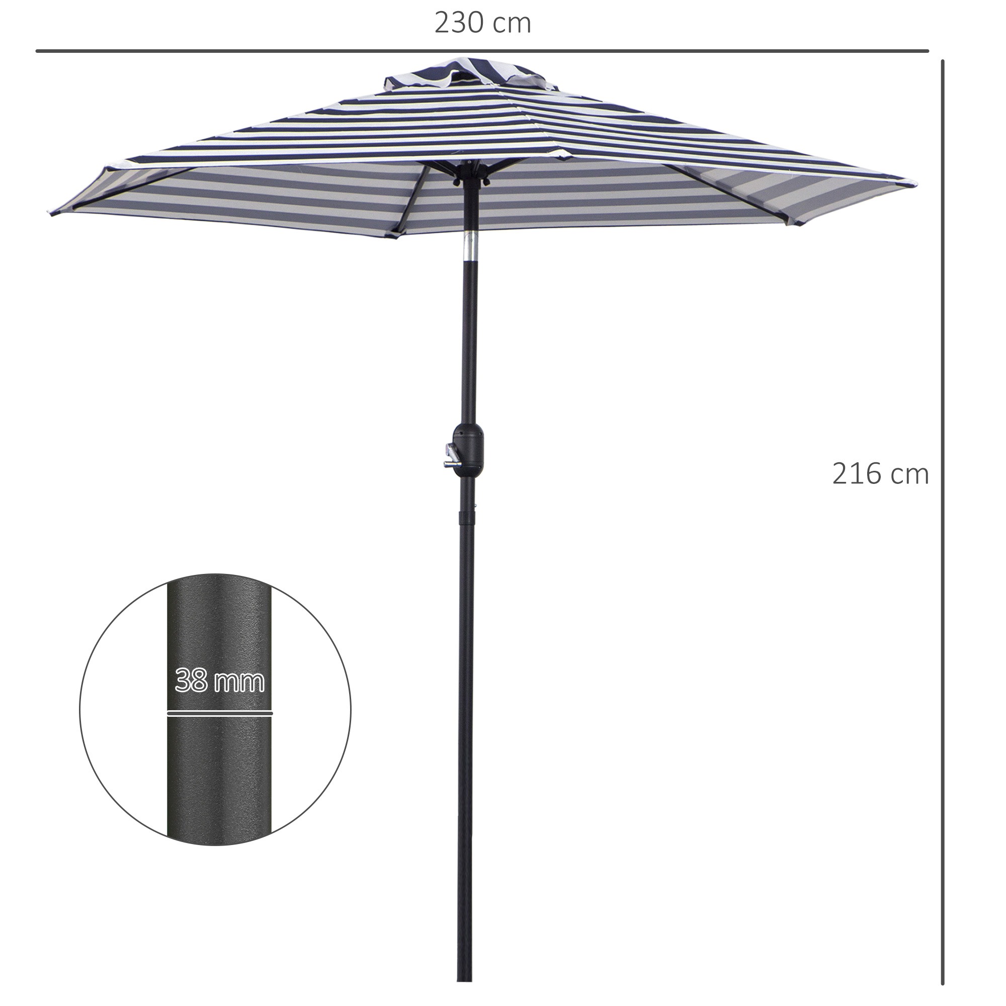 Sonnenschirm Gartenschirm Terrassenschirm Gestell Stahl im Freien Blauer Streifen Ø230 x 216 cm