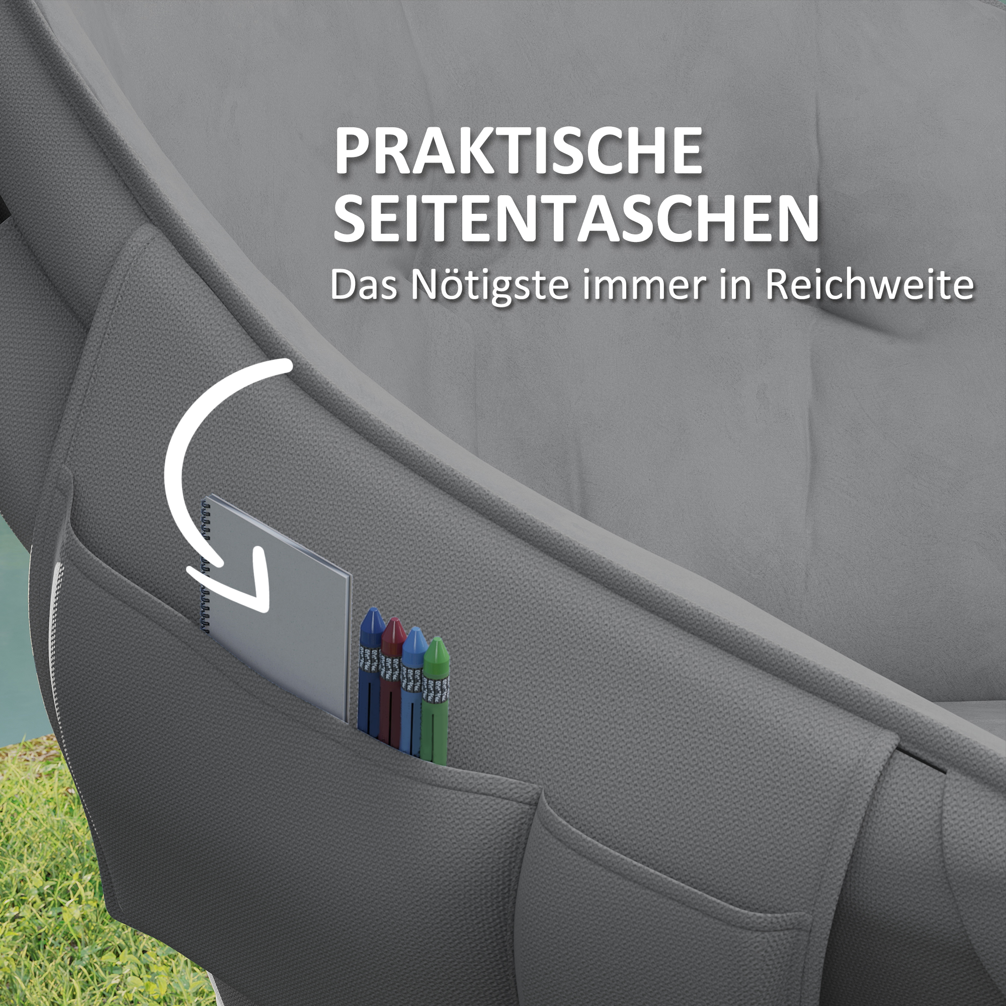 Faltstuhl faltbar Campingstuhl mit Seitentasche Tragetasche gepolstert bis 120kg belastbar Dunkelgrau