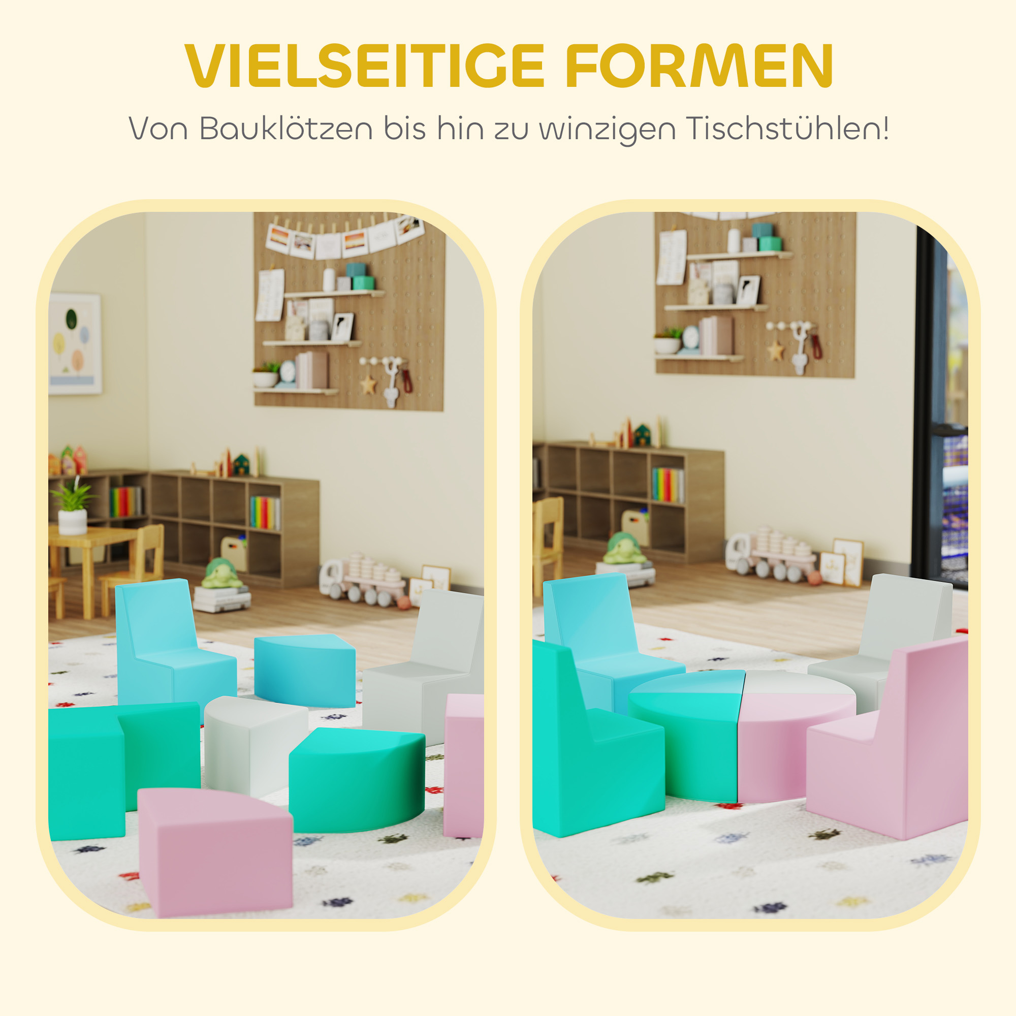 8 TLG. Schaumstoff Bausteine Kinder Softbausteine mit Tisch- und Stuhldesign klettern Bauklötze aus PU Mehrfarbig