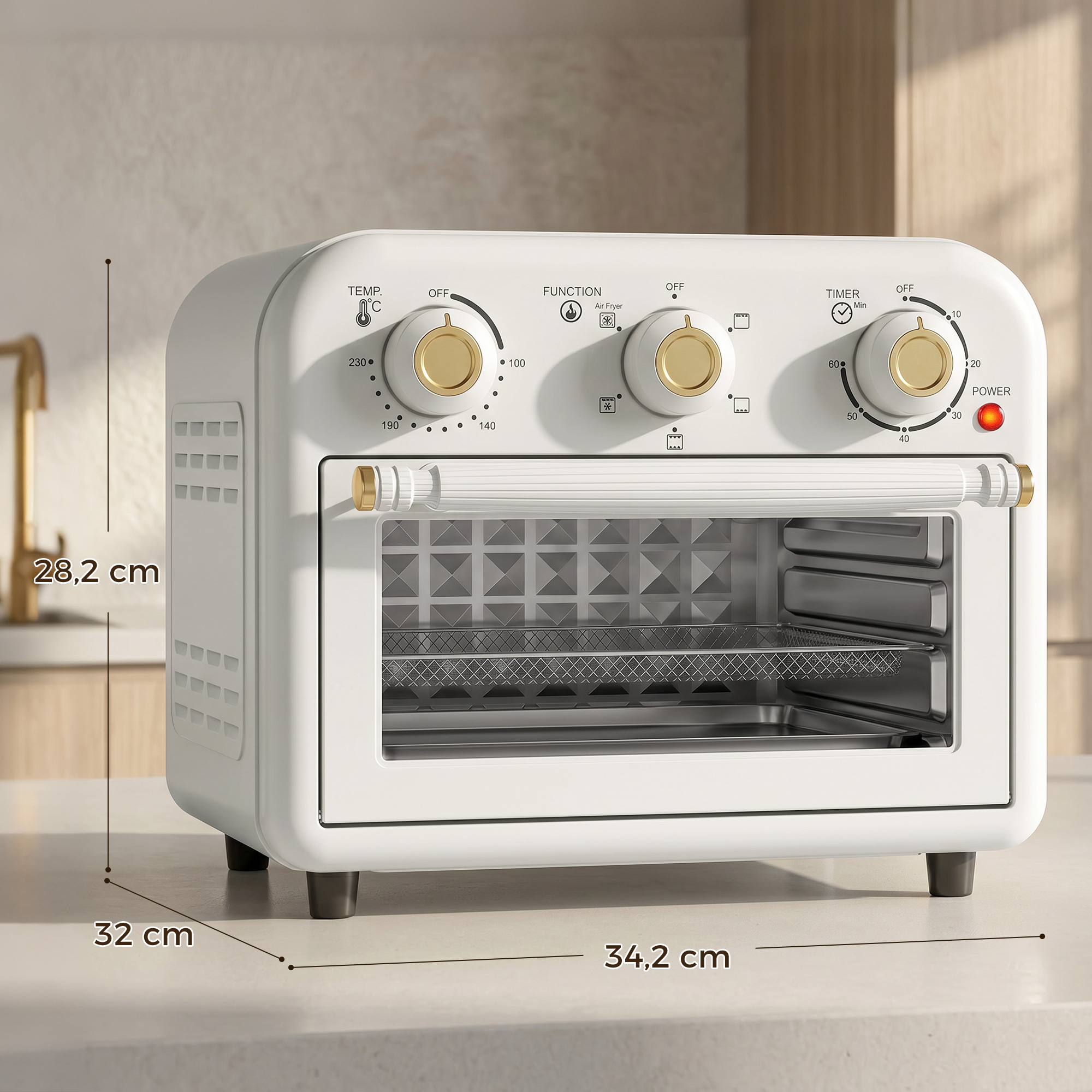Heißluftfritteuse 12 Liter Mini Backofen mit Umluft, 5 Programmen, Backblech und Frittierkorb, 1200 W, Spülmaschinenfest