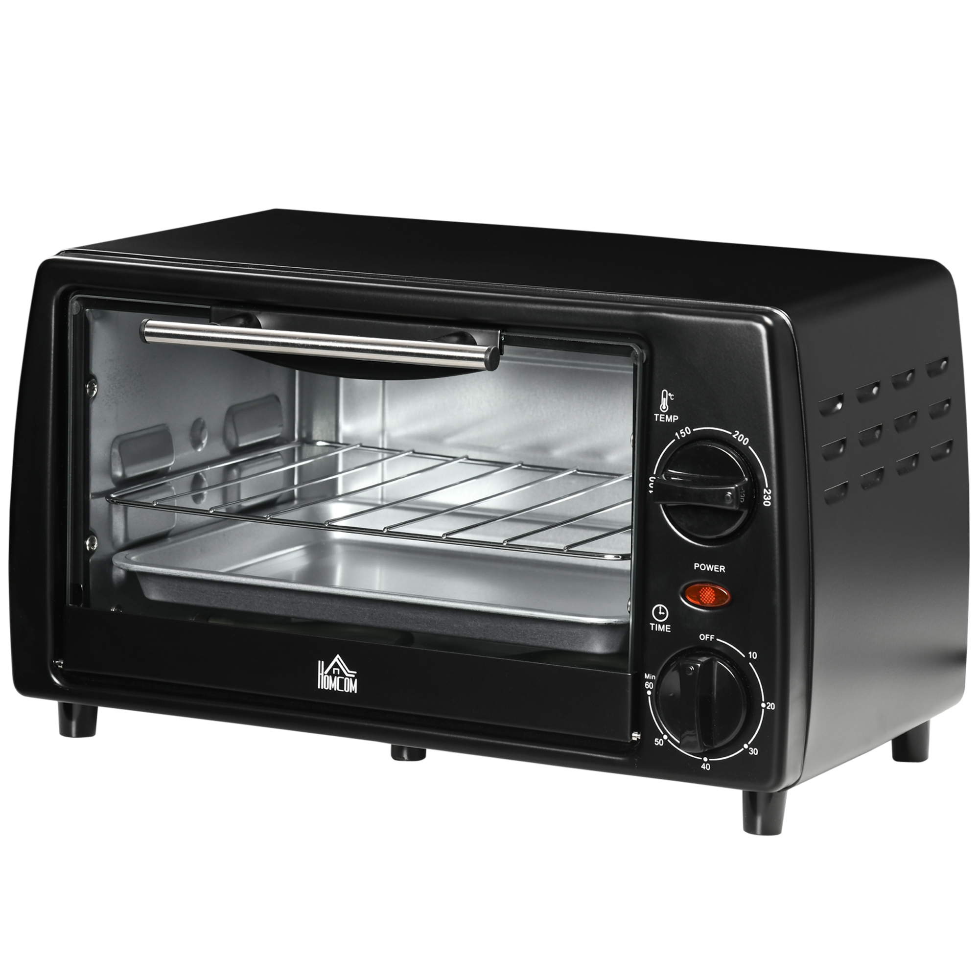 Mini-Ofen Toasterofen, 1 Backblech, 1 Grilrost, 10 L Kapazität, Timer-Funktion, 36.5 cm x 26 cm x 22 cm, Schwarz