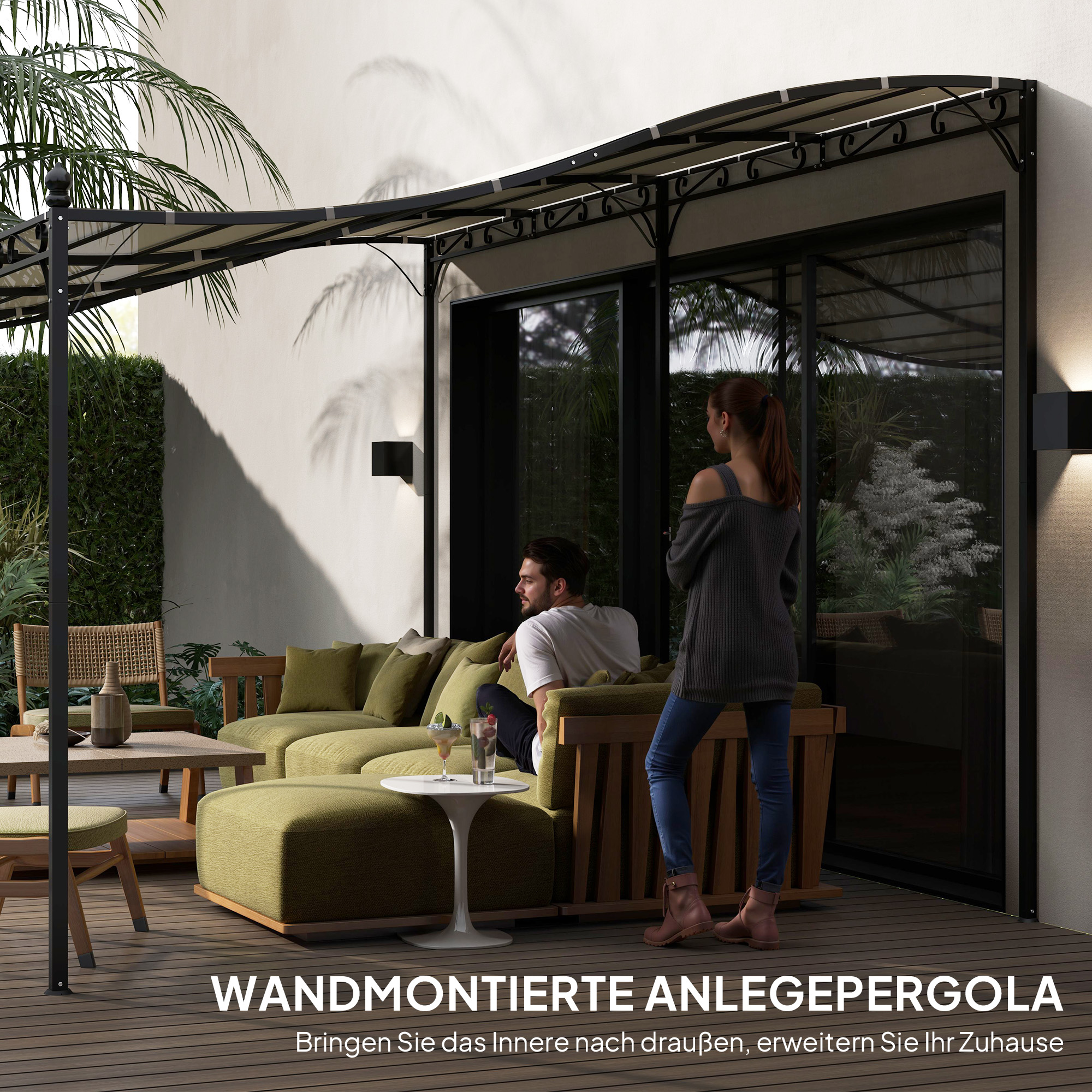 3 x 5 m Pergola, Flexibles Gartendach mit wasserfester Plane und Metallrahmen, Schattenspender, Cremeweiß