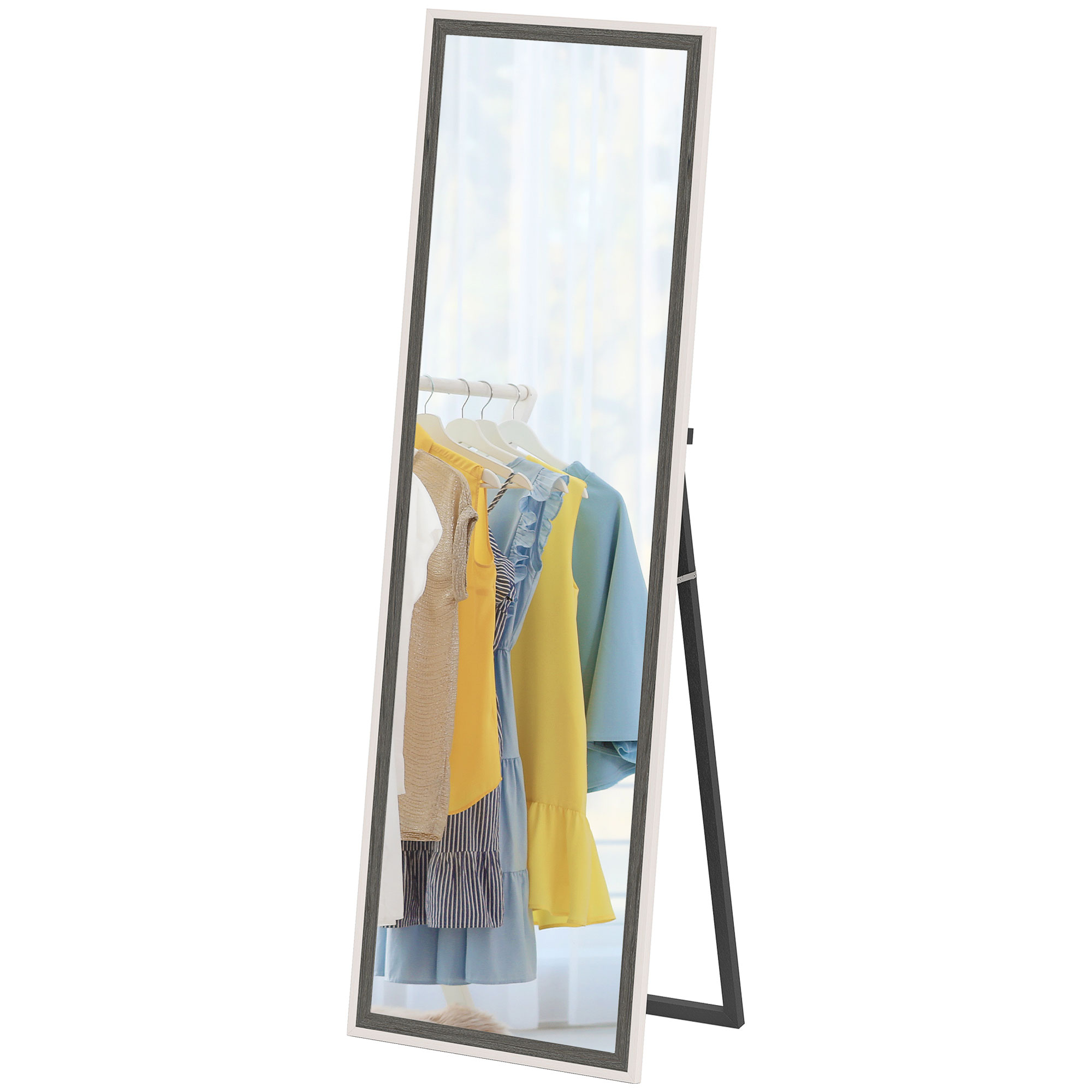 Ganzkörperspiegel, MDF-Rahmen, splitterfreie Folie, 162,6 x 53,3 cm, Grau Ganzkörperspiegel, MDF-Rahmen, splitterfreie Folie, 162,6 x 53,3 cm, Grau