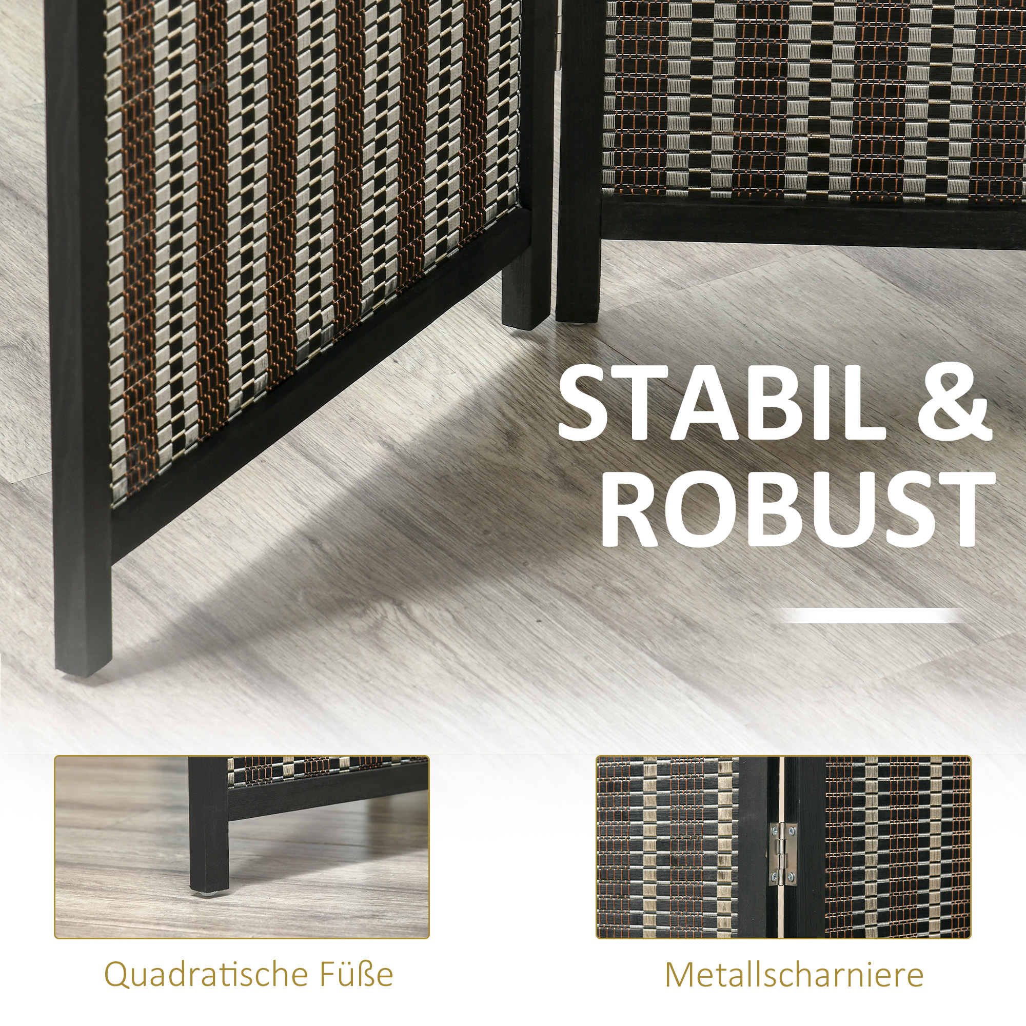 Raumteiler, faltbar, Kiefernholz/Bambus, 180 x 180 cm, Braun/Schwarz