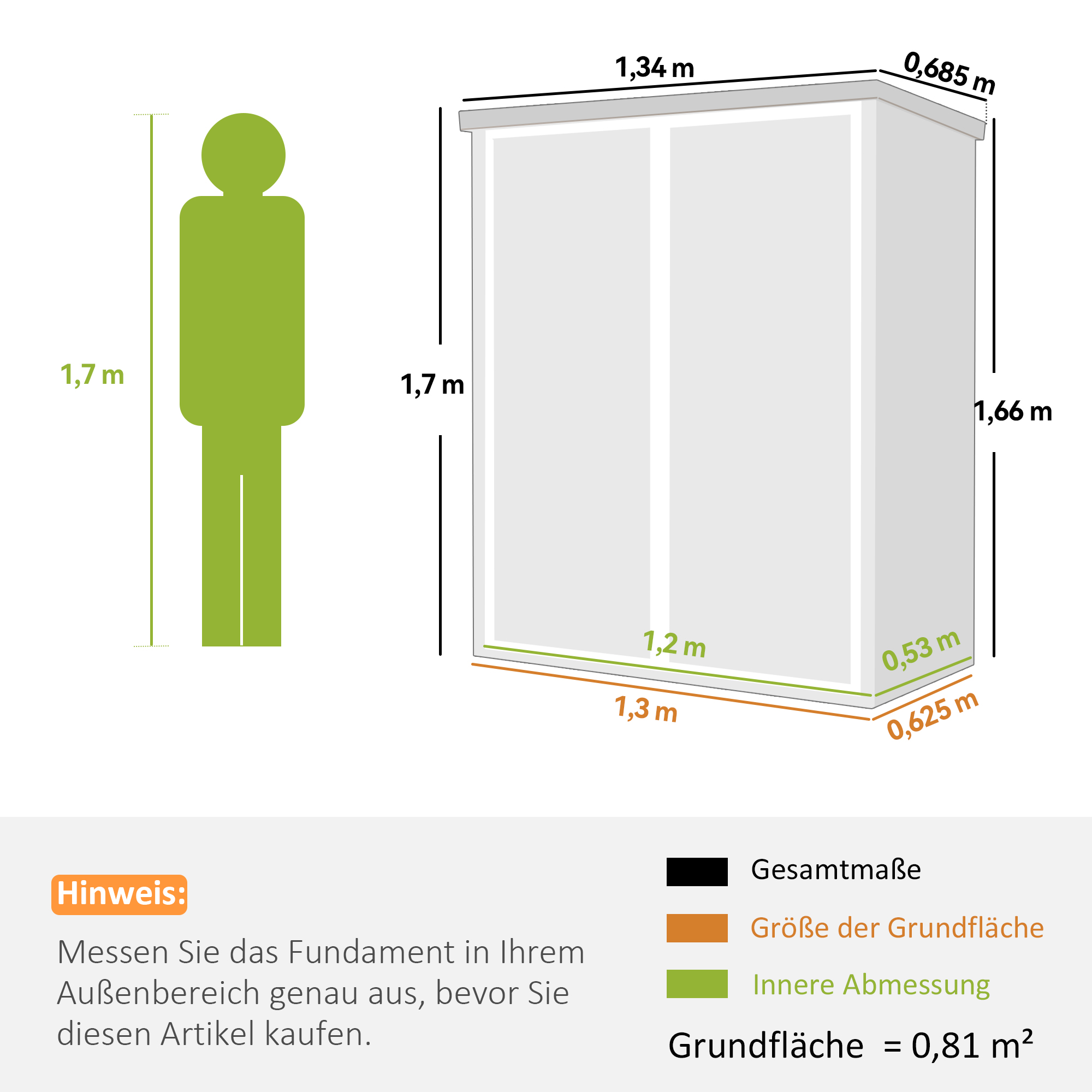Gerätehaus 0,8m², Geräteschuppen mit klappbar Regale, 134 x 68,5 x 170 cm Kunststoff  mit Abschließbar Doppeltür Boden