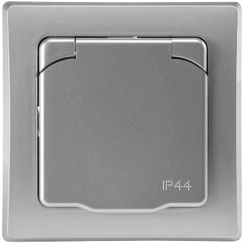 DELPHI Schutzkontakt-Steckdose IP44 / 250V~/ 16A, inkl. Rahmen, UP, silber