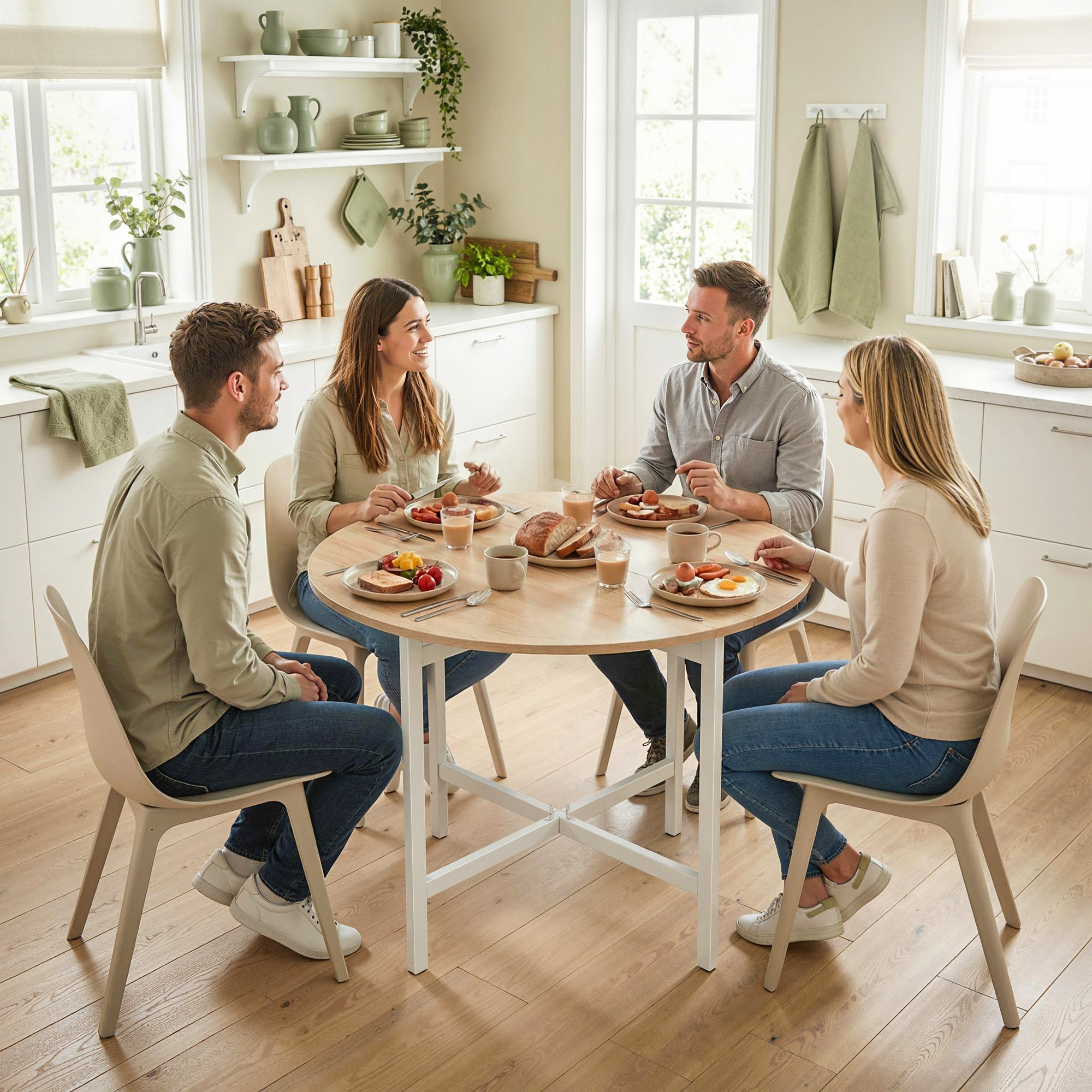 klappbarer Esstisch, 80 cm Runder Klapptisch mit Stahlrahmen, Platz für 2-4 Personen, Naturholz-Optik
