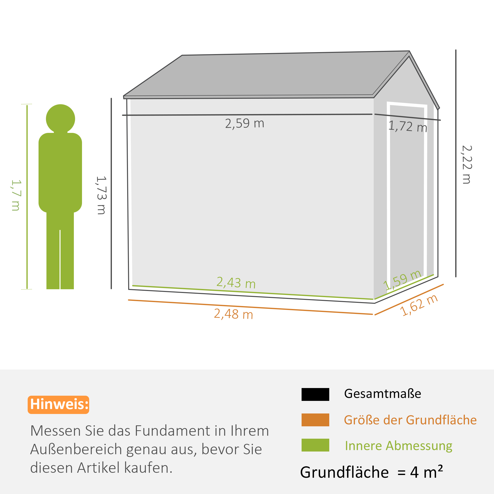 Gartenschuppen, Metallgerätehaus, Doppeltür, Fenster, 259x172x222 cm, Grau/Weiß