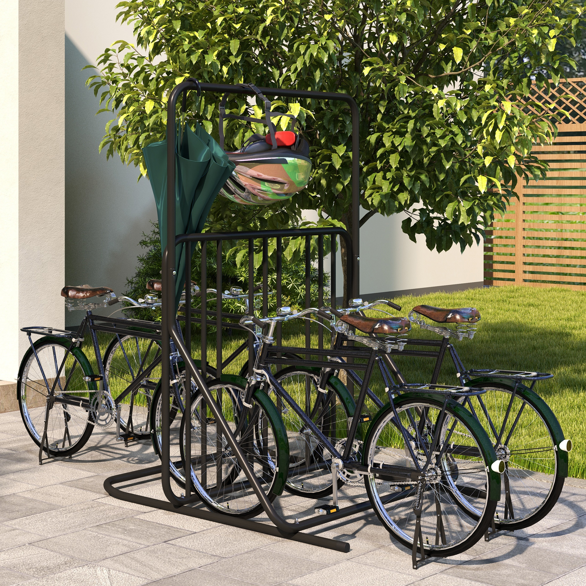 Fahrradständer für 4 Fahrräder, wetterbeständig, zusätzliche Halterung, 102 x 92 x 130 cm, Schwarz