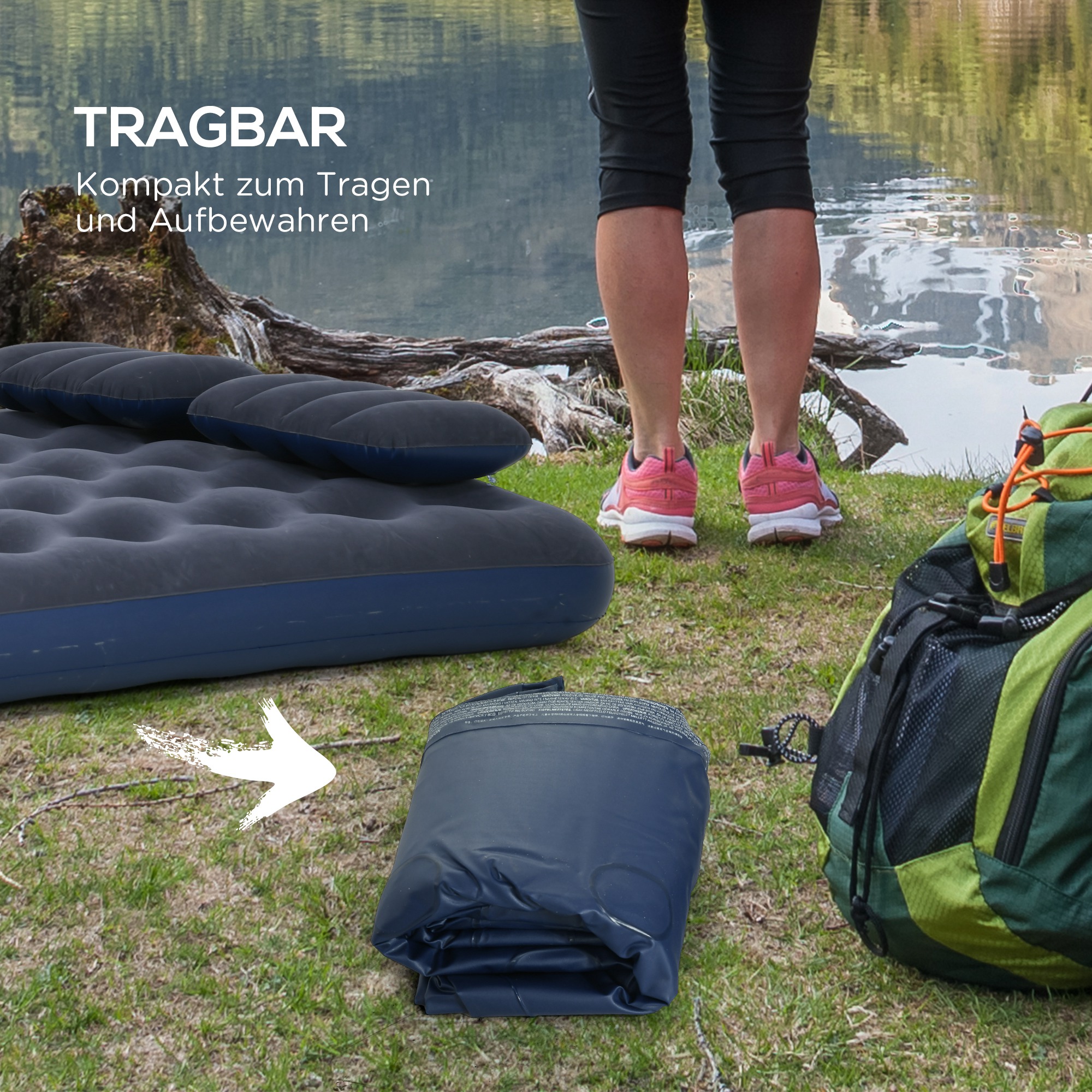 Luftmatratze für 2 Personen, mit Handpumpe, weich & robust, 203x152x22cm, Blau