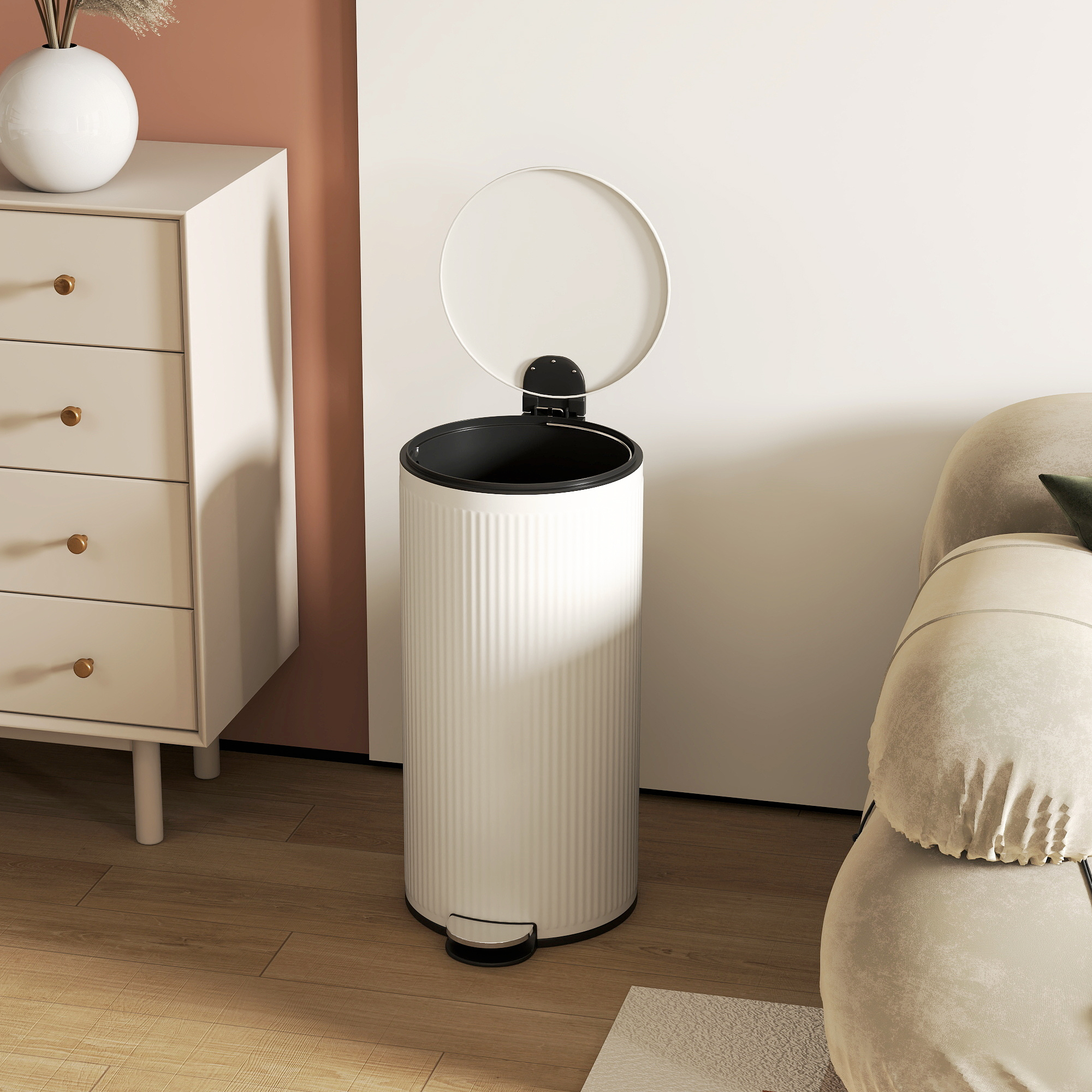 Mülleimer 30L Treteimer mit Softclose-Deckel und Pedal, Inneneimer Metall, Schwarz, 36 x 30 x 60,5 cm