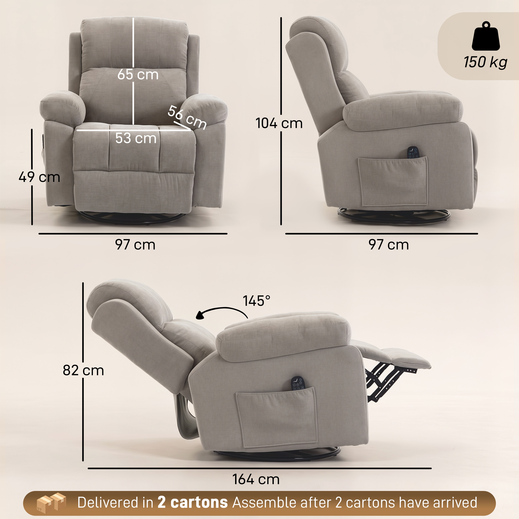 Relaxsessel Fernsehsessel 360° Drehbarer Massagesessel mit Wärme, Massage, Chenille-Optik, Beige