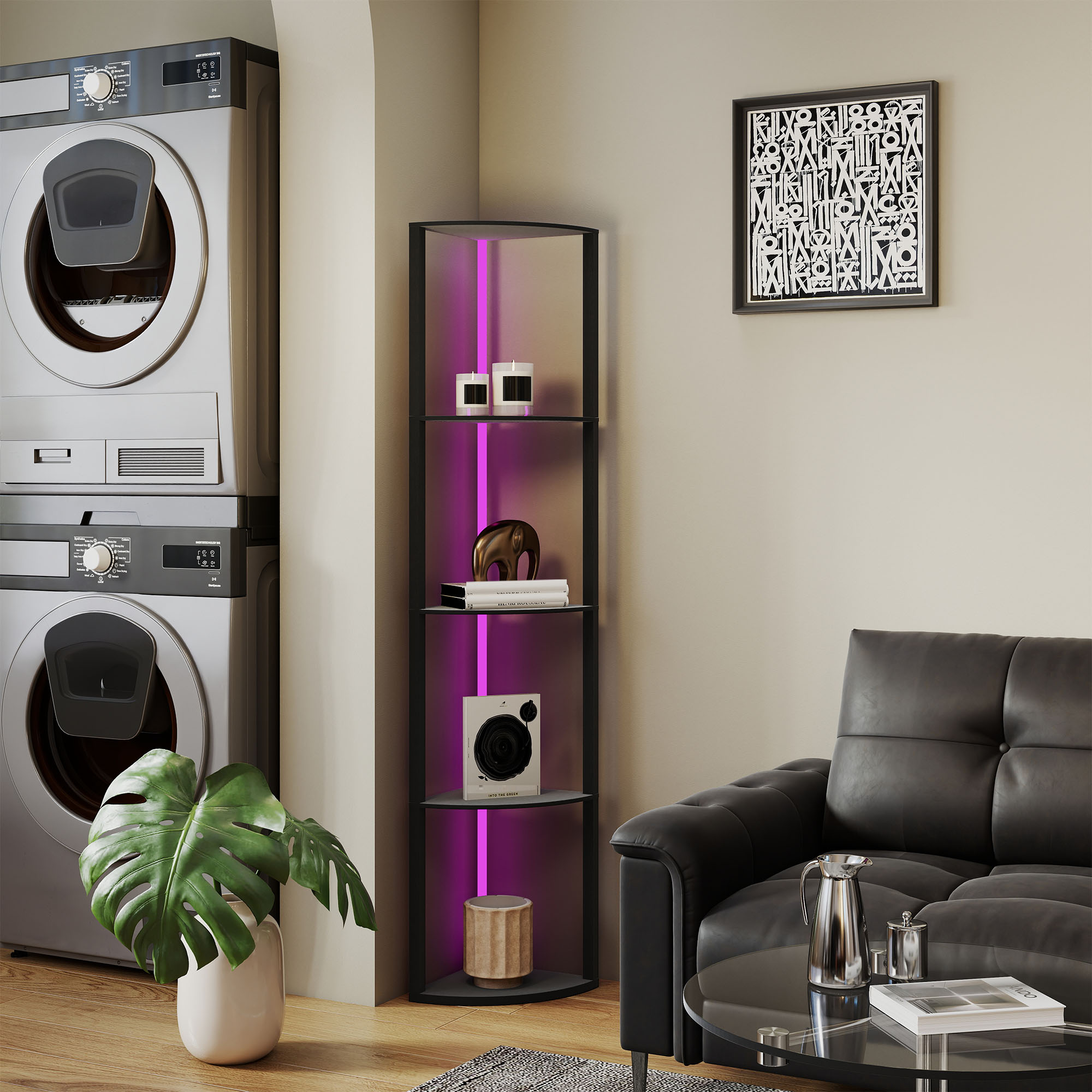 LED Stehlampe 5-stufige dimmbar Stehleuchte mit Regal,  RGB Farbwechsel, Fernbedienung