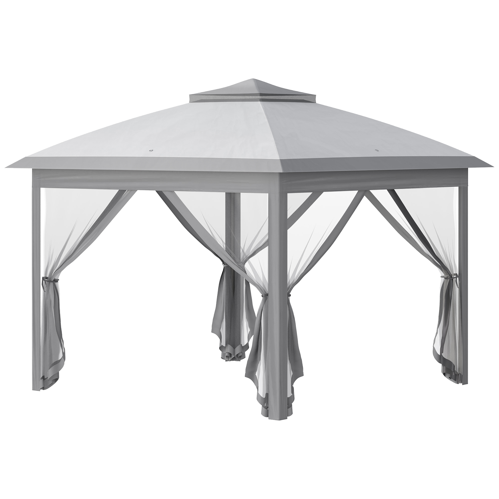 Faltpavillon, Gartenpavillon, Metall und Stoffplane, Netzvorhänge, Entwässerungslöcher, 330L x 330B x 288H cm, Grau