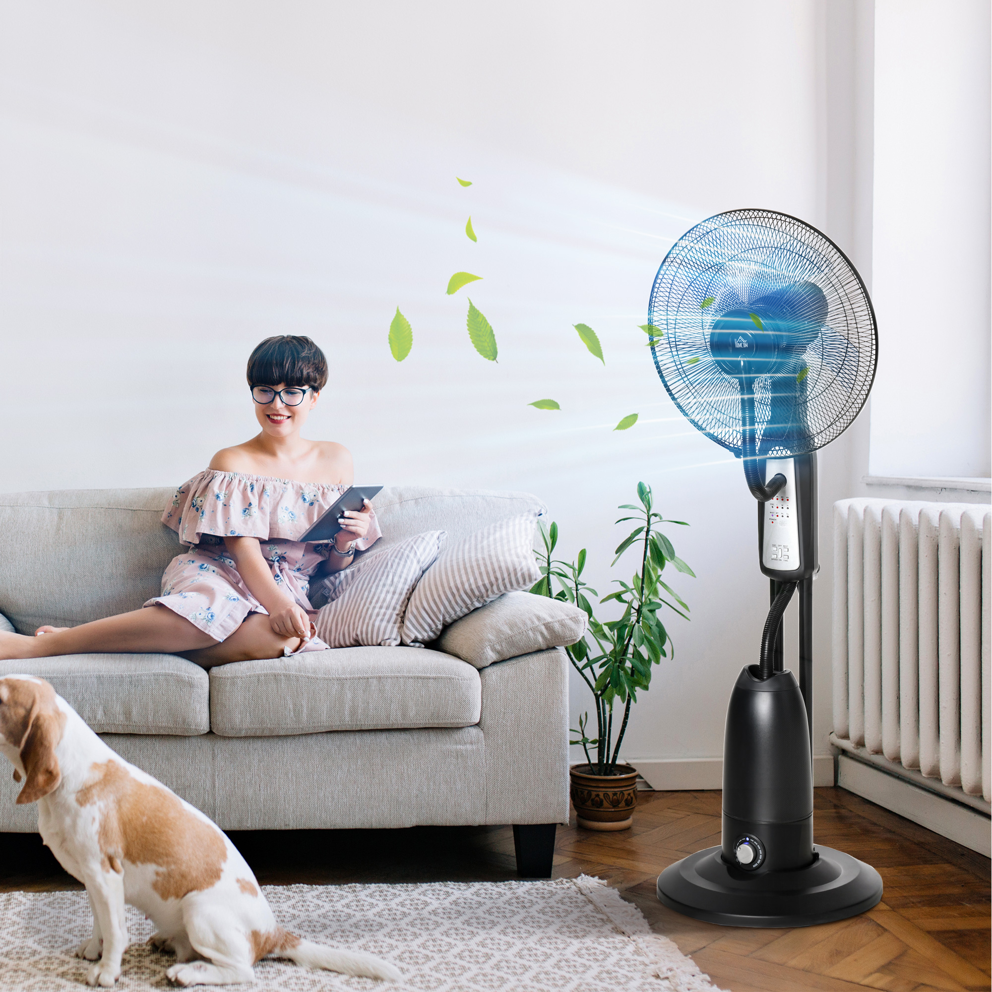 Standventilator, Luftbefeuchter, mit 2,8L Tank, 3 Modi, Fernbedienung, mobil, schwarz, Ø44,5  x 120 cm