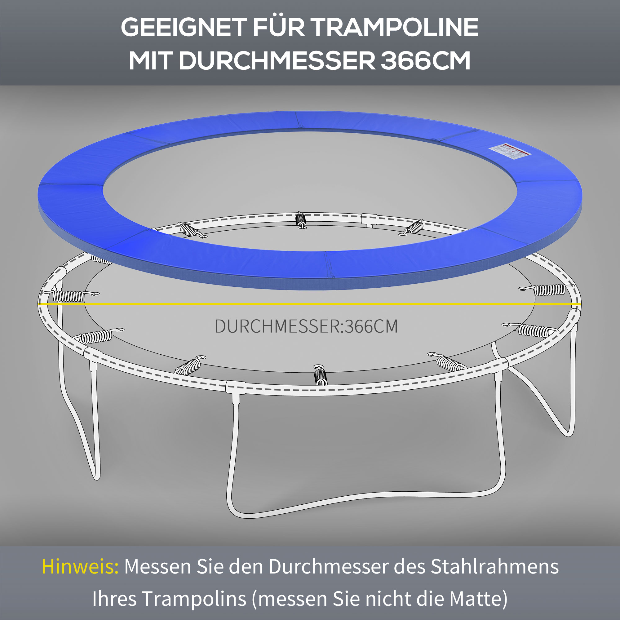 Trampolin Randabdeckung Ø366cm cm breit, Reißfest UV-resistent Federabdeckung, Wasserabweisend, Trampolinzubehör Randschutz Sicherheitsnetz Ersatzteile für Gartentrampoline, Blau