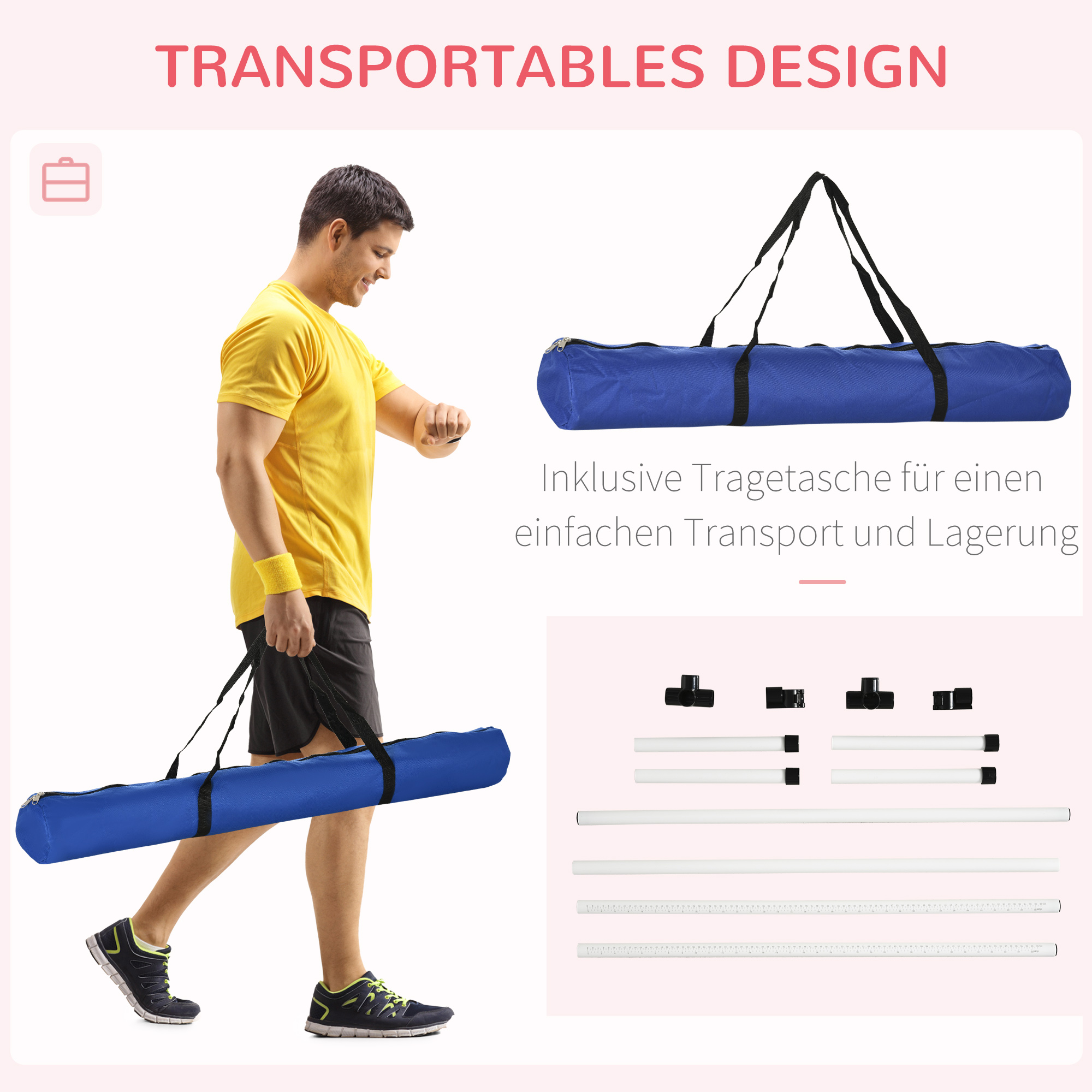 Agility Set Hunde 4-teiliges höhenverstellbar Agility-Ausrüstung Sprungstangen-Set Steckhürdenset mit 4 Hürden Tragetasche Koordinationstraining Sprungstangen-Set für Spiele Training